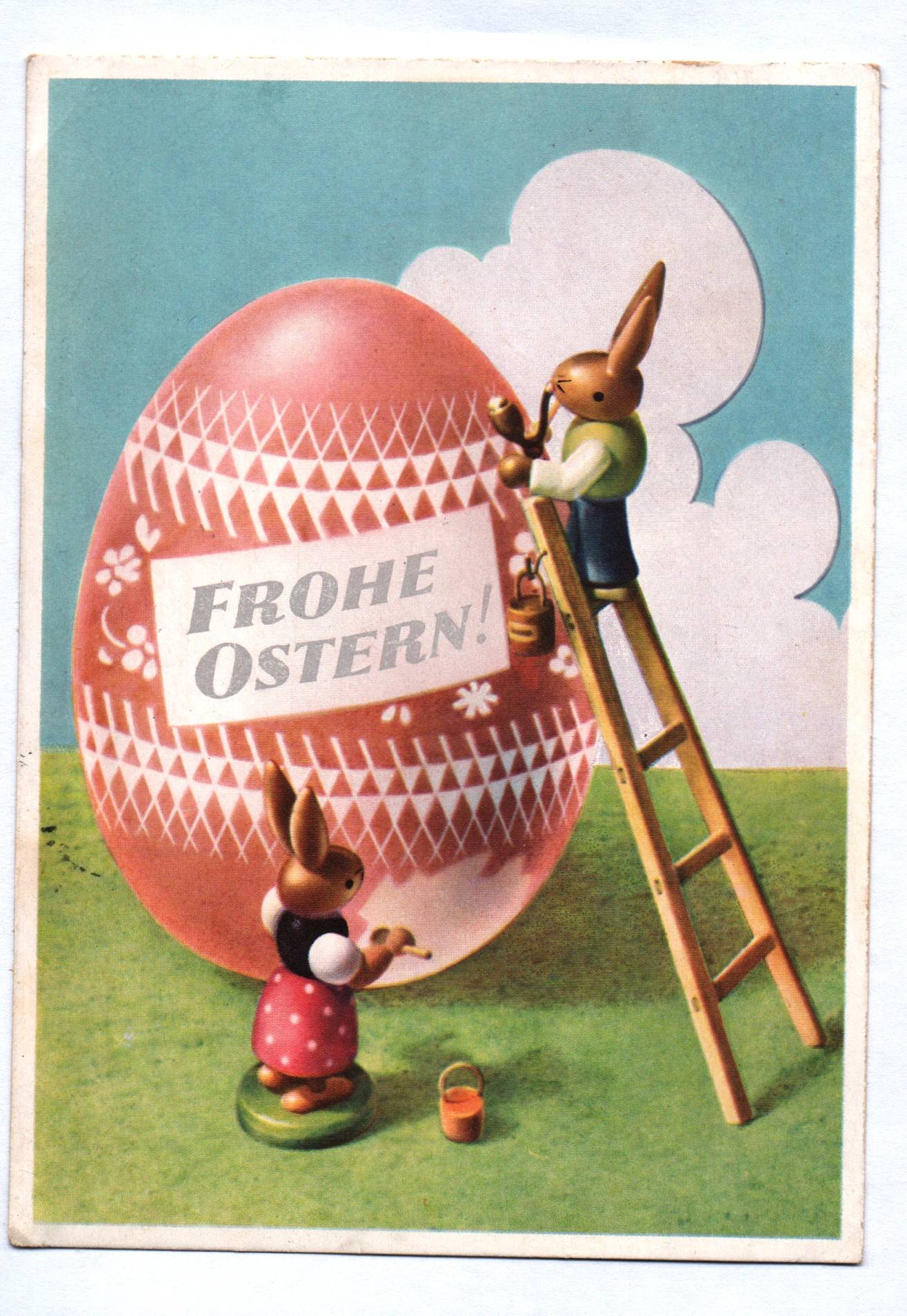 Ak Hasen mit Riesen Osterei Frohe Ostern 1955 DDR 