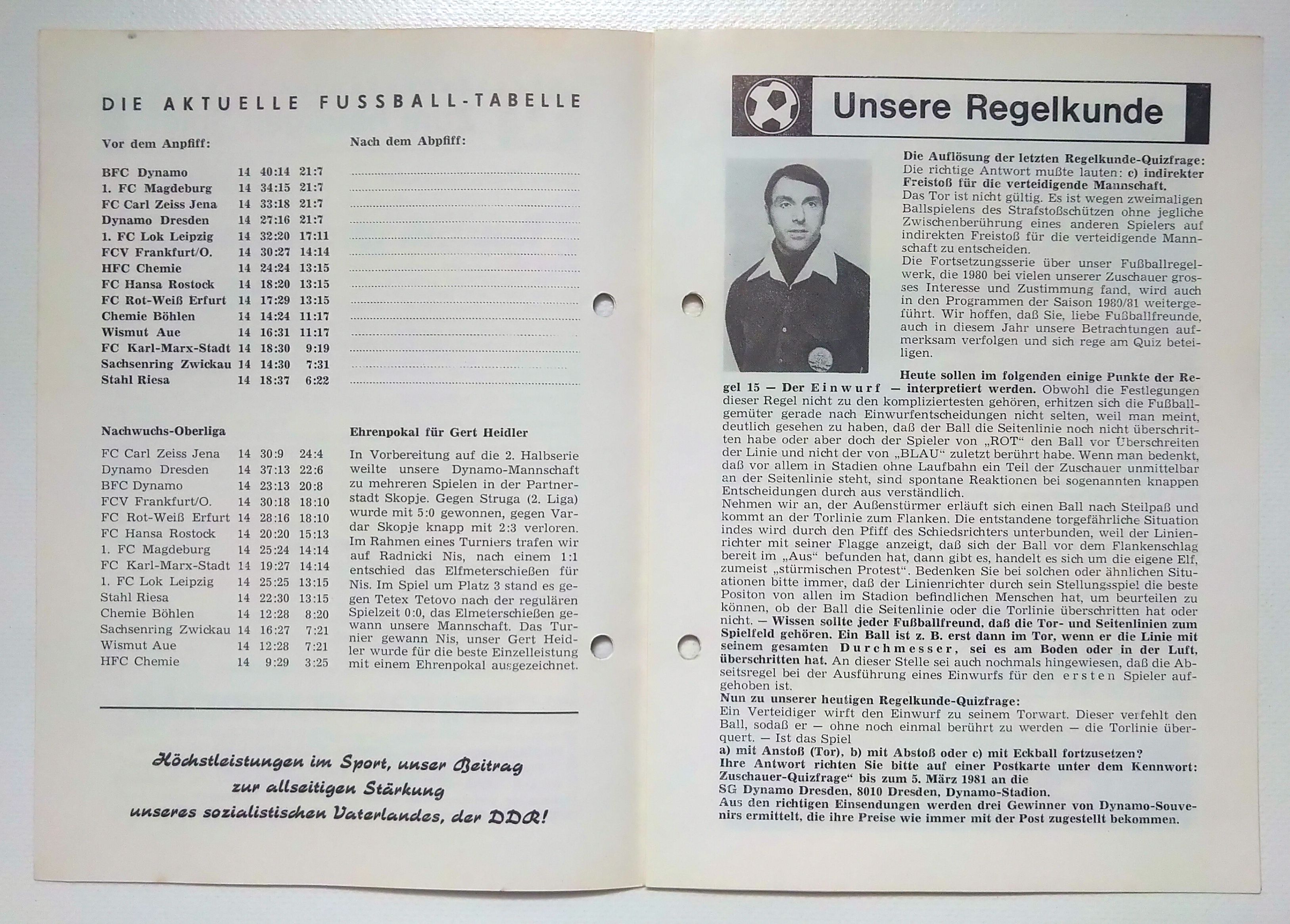 Fußball Programmheft 1981 FC Carl Zeiss Jena - Dynamo Dresden