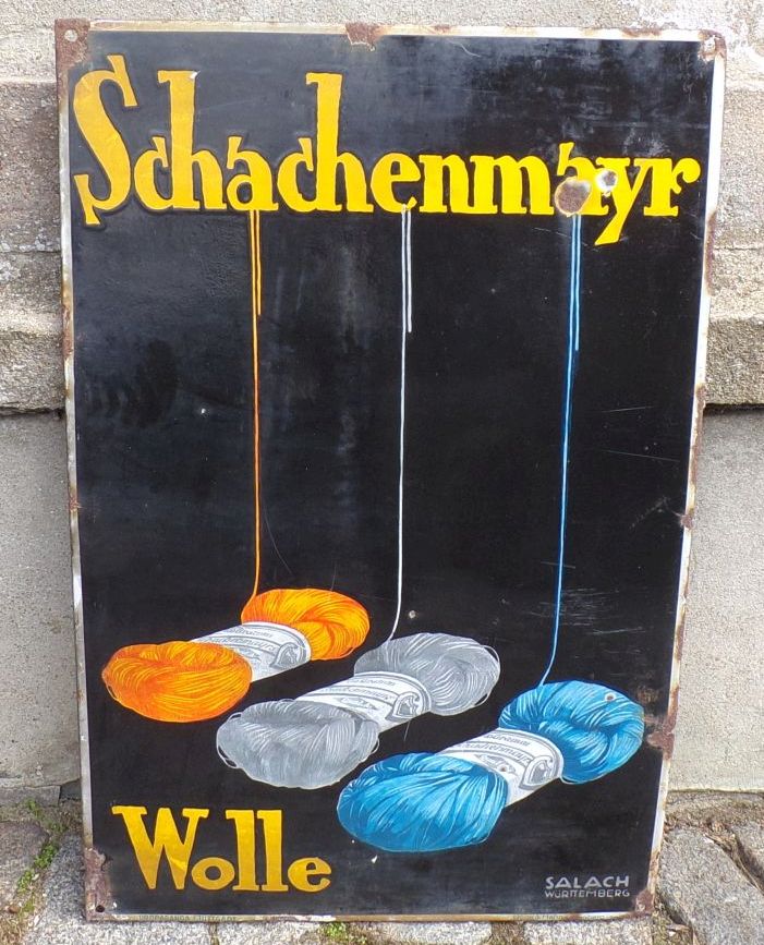 Altes Emailschild Schachenmayr Wolle Salach Württemberg Reklame Schild
