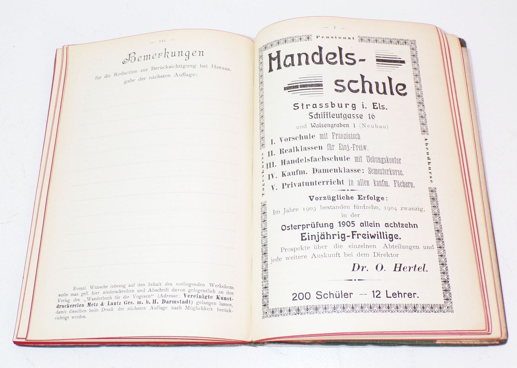 Wanderbuch für die Vogesen in 250 Touren 1906 Elsaß Lothringen Frankreich