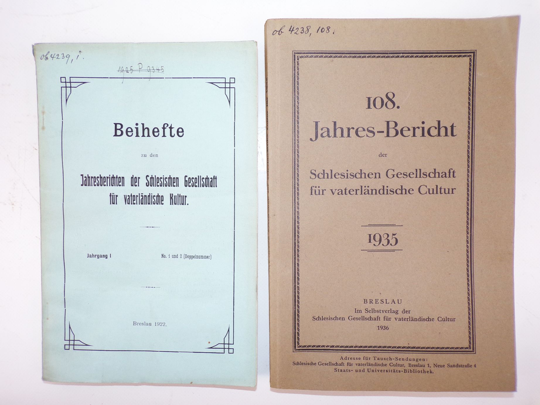 Schlesische Gesellschaft für vaterländische Cultur 1922 bis 1941 