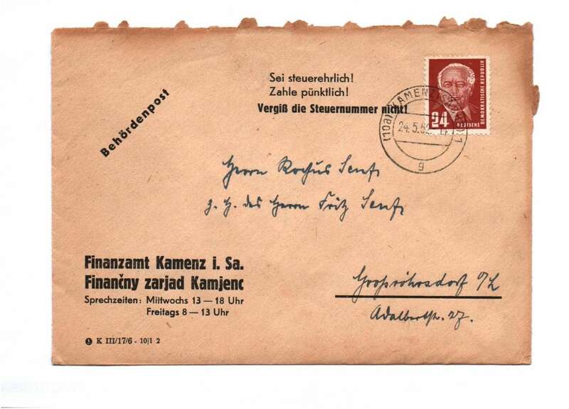 Firmen Brief 1952 Finanzamt Kamenz Zweisprachig Sorbisch DDR 