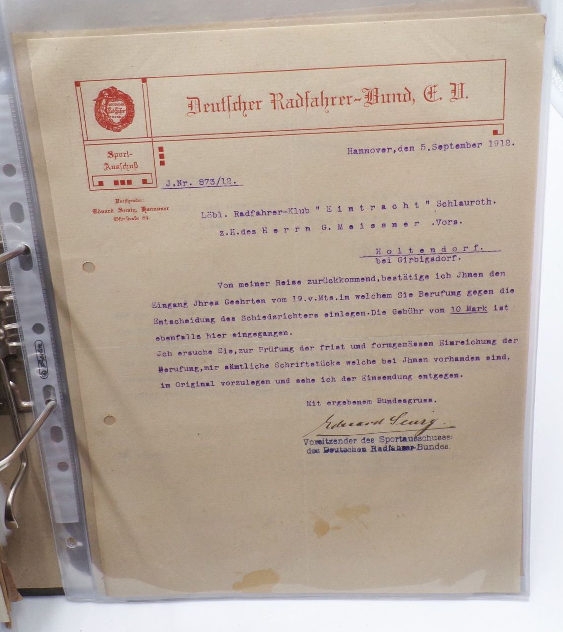 Ordner Dokumente Görlitz Schlauroth Radfahrerverein um 1900