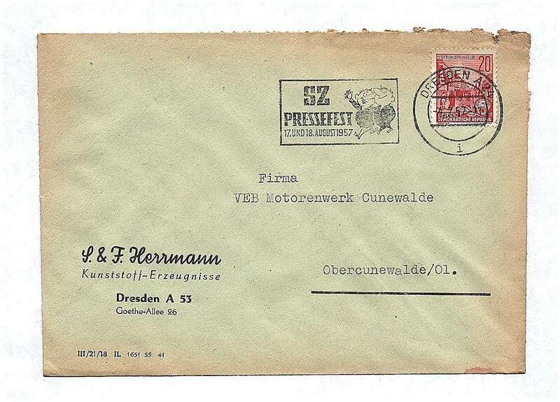 1957 DDR Kunststoff Erzeugnisse Dresden Briefkuvert