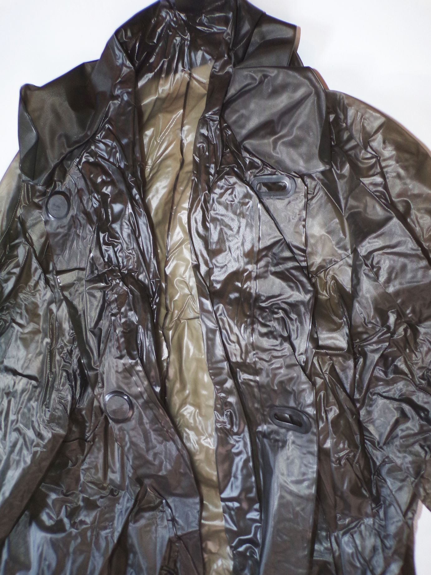 Alter DDR Regenmantel Gummi Schwarz Transparent PVC Weichfolie Vintage 