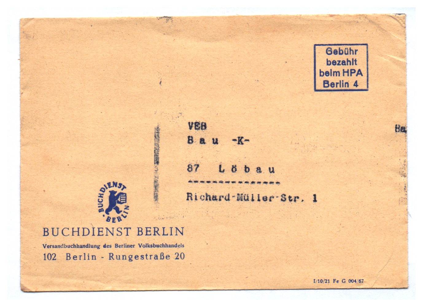 Brief Buchdienst Berlin Versandbuchhandlung Volksbuchhandel DDR Brief Buchdienst Berlin Versandbuchhandlung Volksbuchhandel DDR