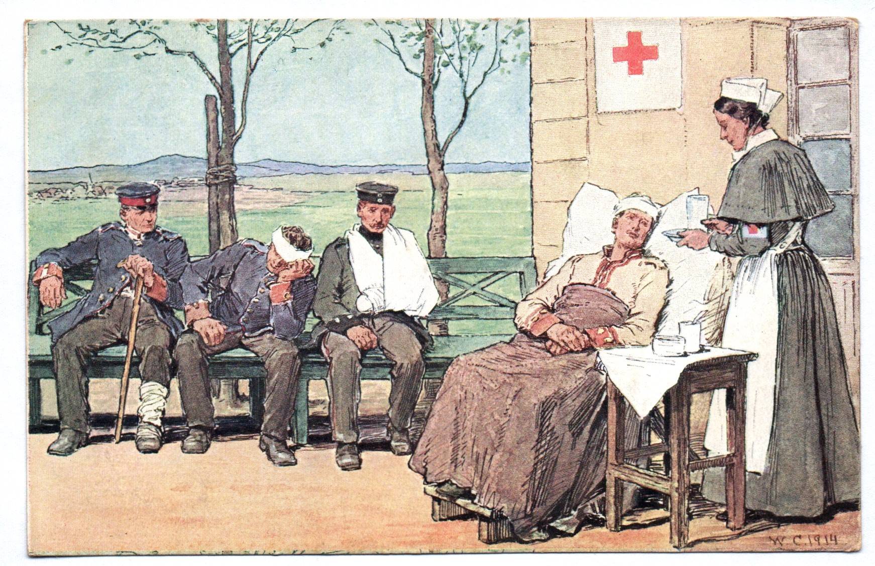 Ak Rotes Kreuz Königreich Sachsen 1914 Krankenschwester Verwundete Soldaten Ak Rotes Kreuz Königreich Sachsen 1914 Krankenschwester Verwundete Soldaten