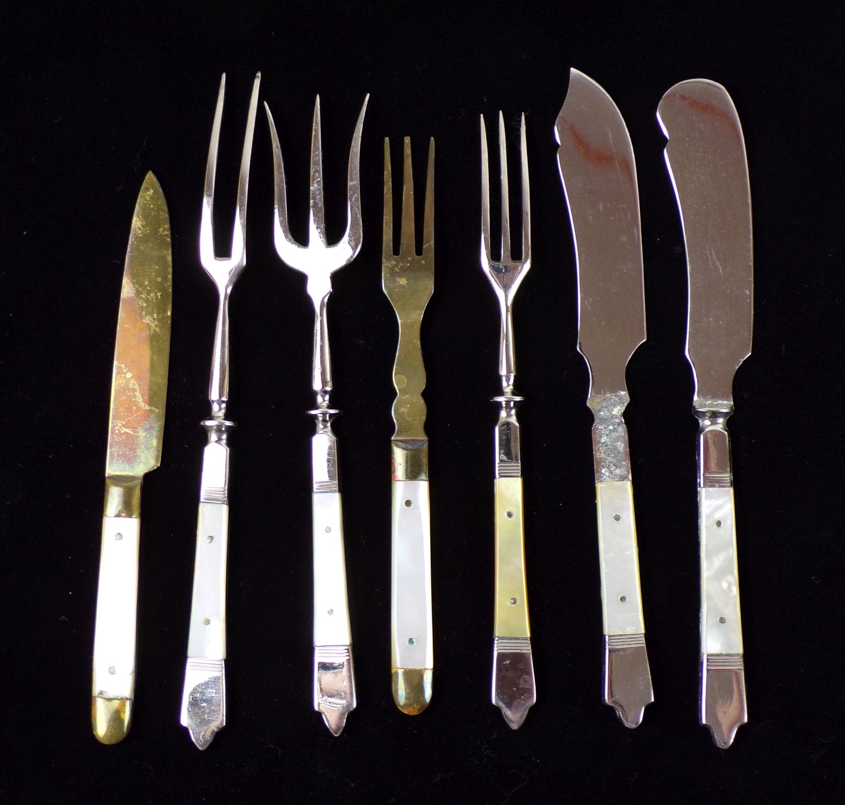 Vorlegebesteck Antik Perlmut Griffe Buttermesser Gabeln Obstmesser