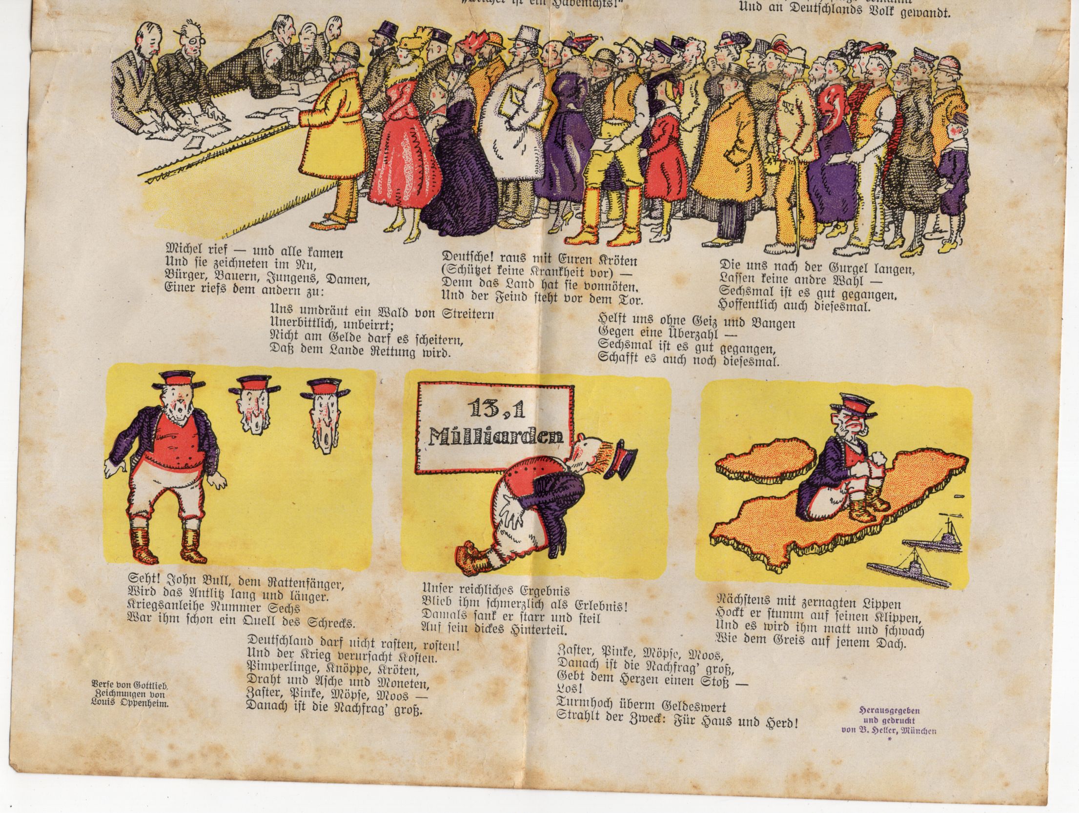 Aushang John Bull Kriegspropaganda Louis Oppenheim 1 Wk WW1