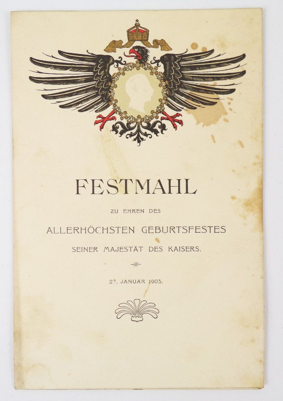 Kaiser Wilhelm II Speisekarte zum Geburtstag 1903 Litho Programm 
