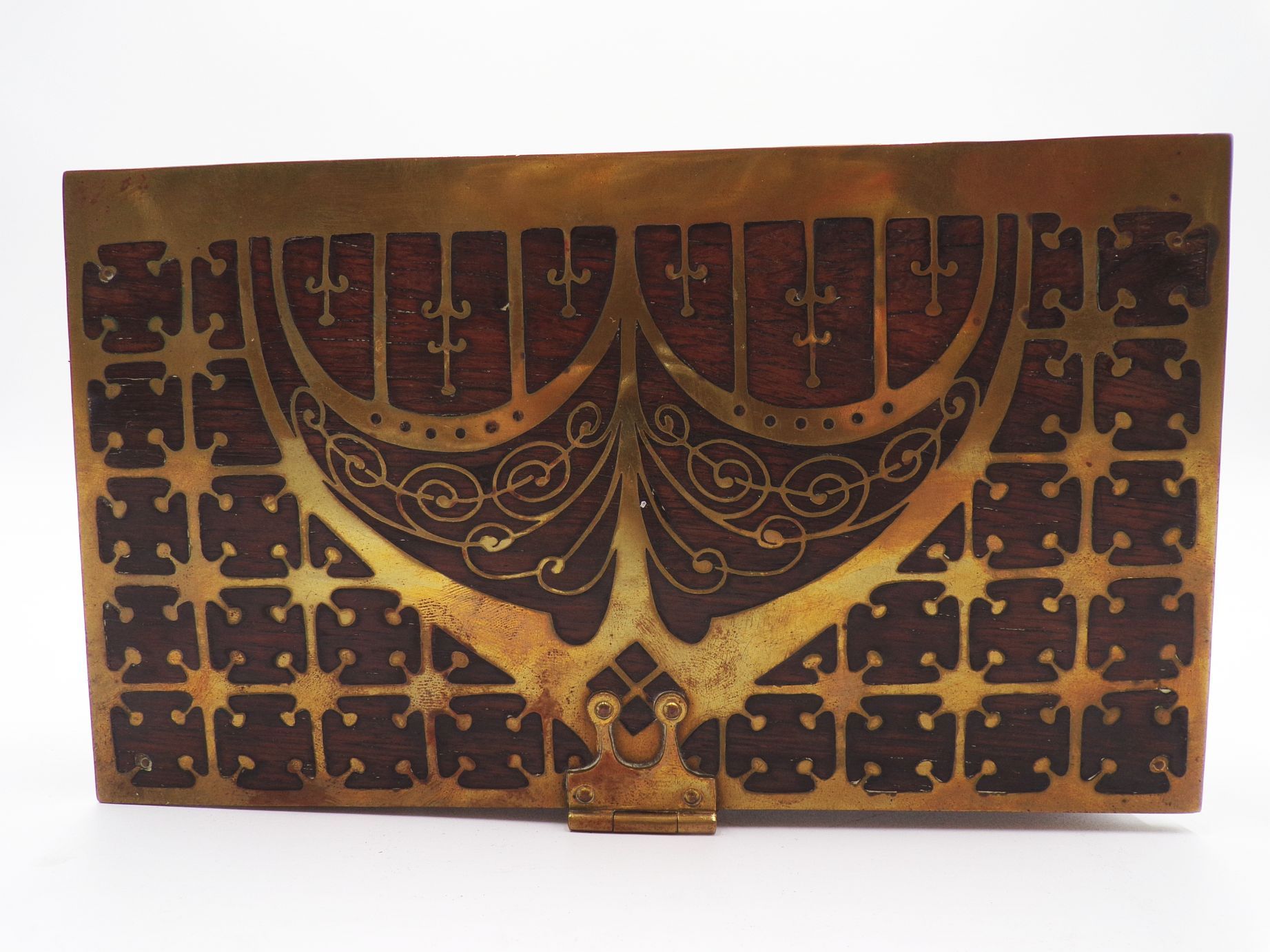 Jugendstil Erhard u Söhne Schatulle Messing Einlage Palisander Dose