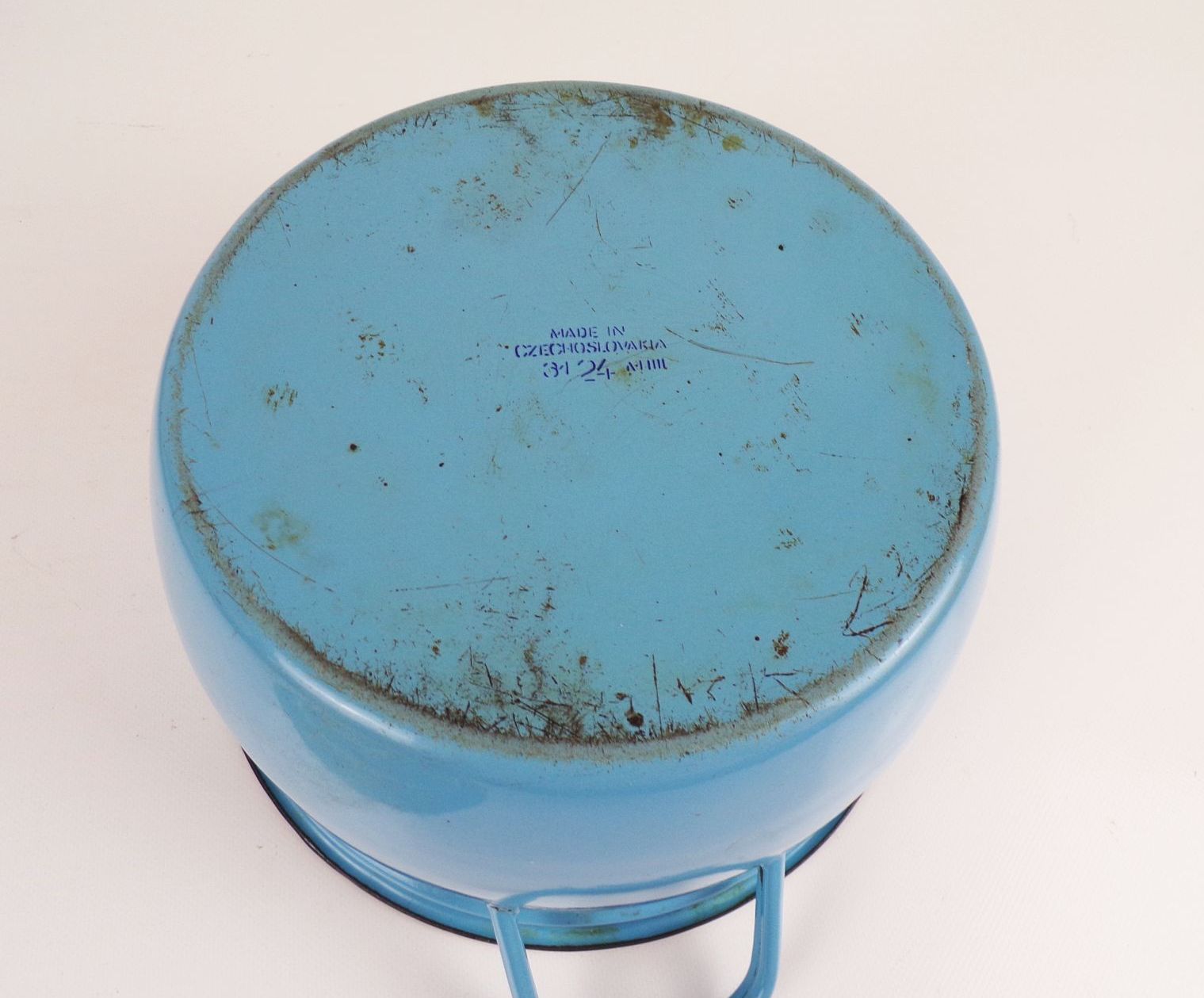 Alter Email Kochtopf blau weiß Deckel Topf Gartendeko Pflanzgefäß Shabby