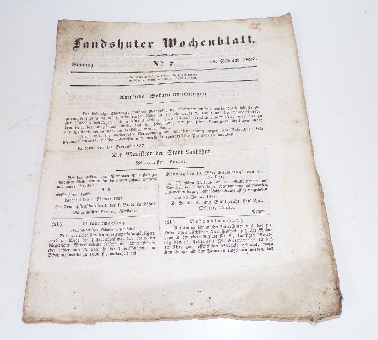 Alte Landshut Zeitungen Wochenblatt 1837 1844 1855 1865 