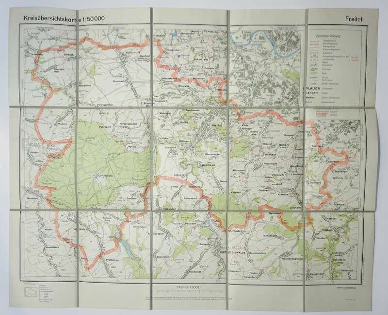 Alte Leinen Landkarte FREITAL Vintage L