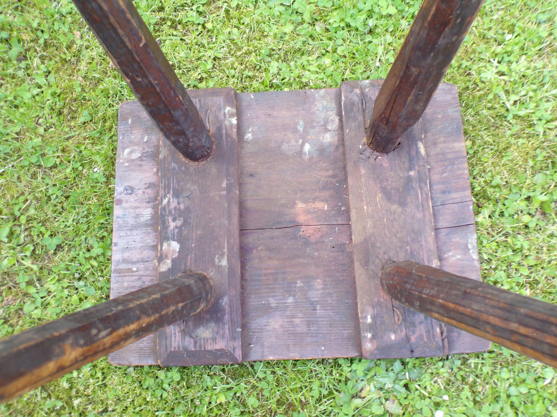 Alter Holzhocker Vierbein Schemel Holz Werkstatthocker