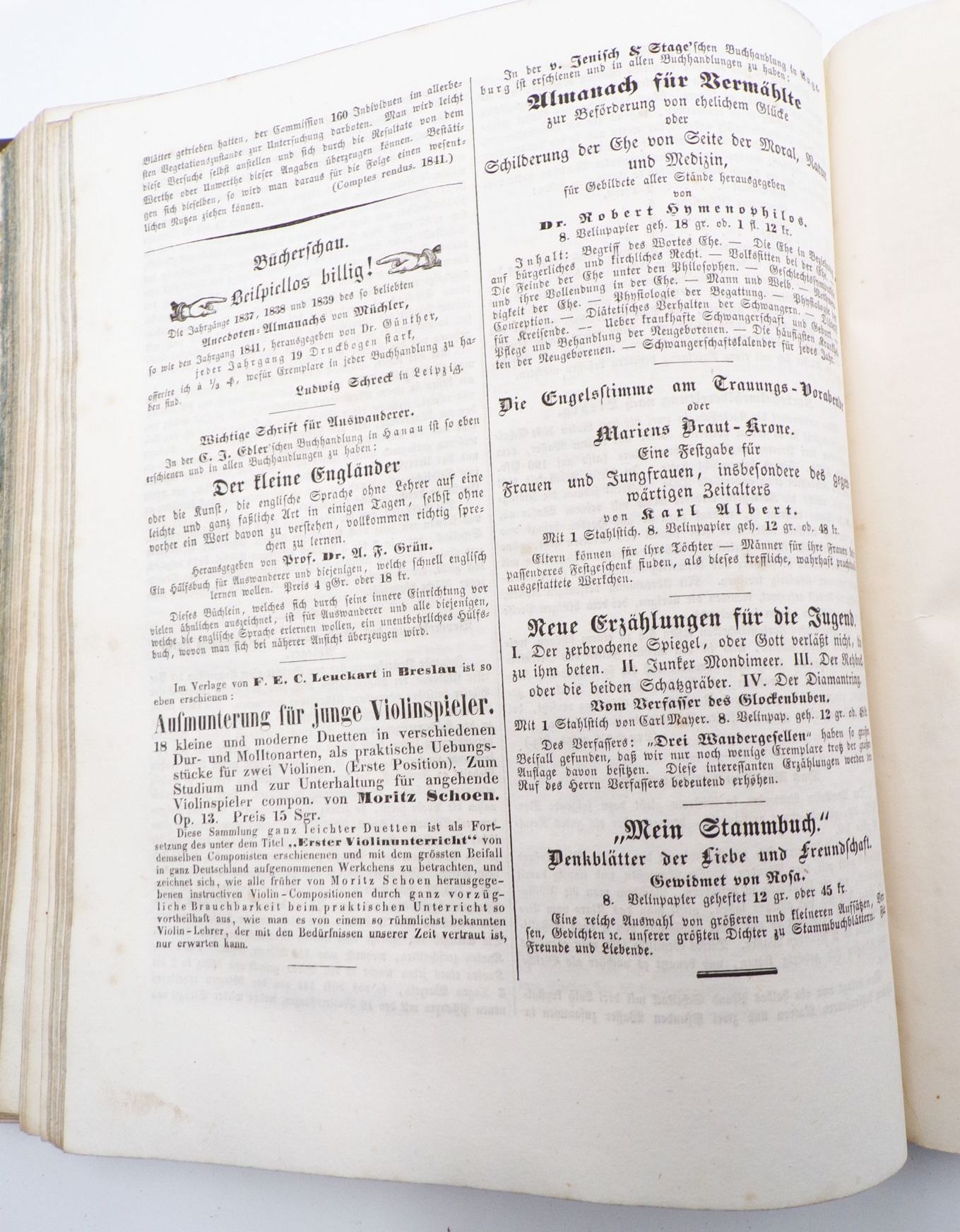 Archiv für Natur Kunst Wissenschaft und Leben 1841 Stahlstiche 