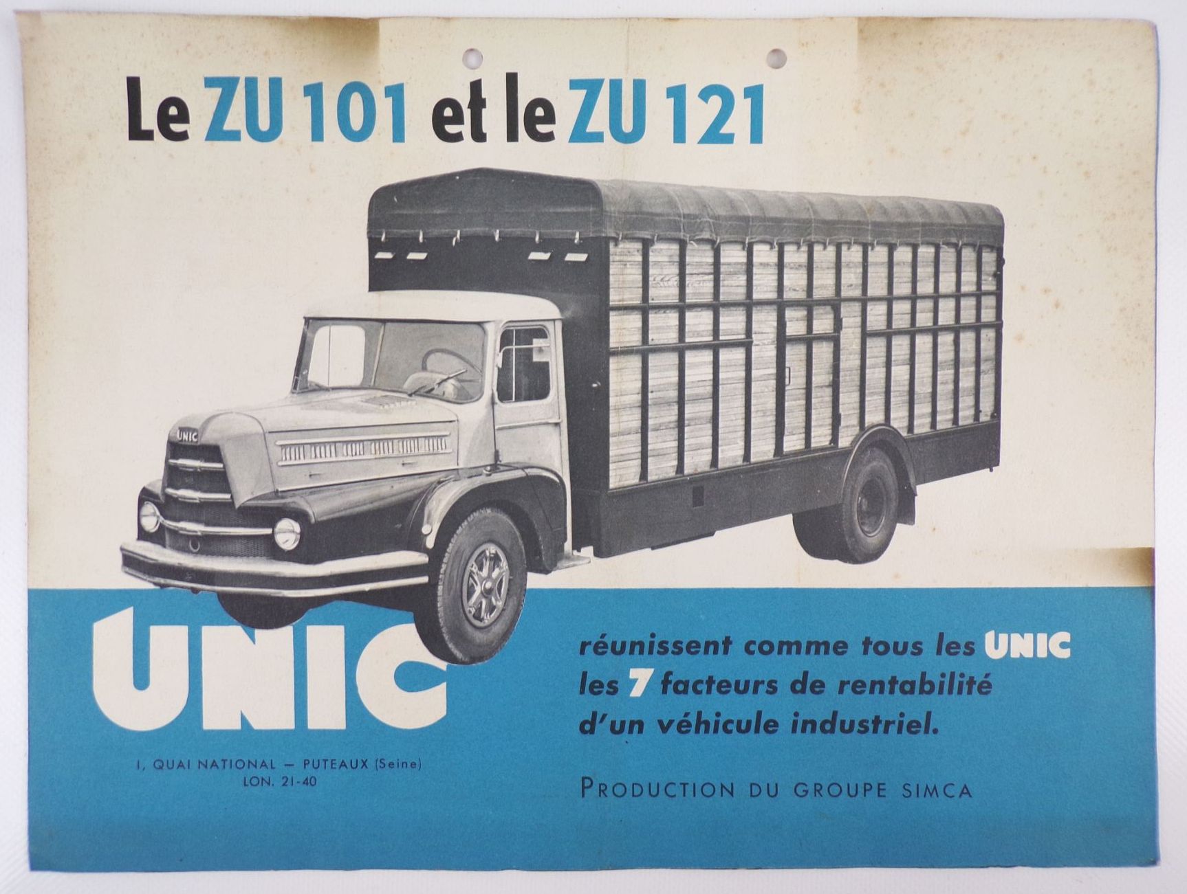 Prospekt Unic LKW ZU101 und ZU121 Oldtimer 