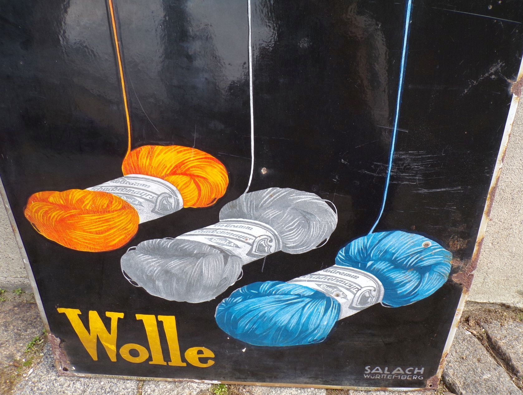 Altes Emailschild Schachenmayr Wolle Salach Württemberg Reklame Schild