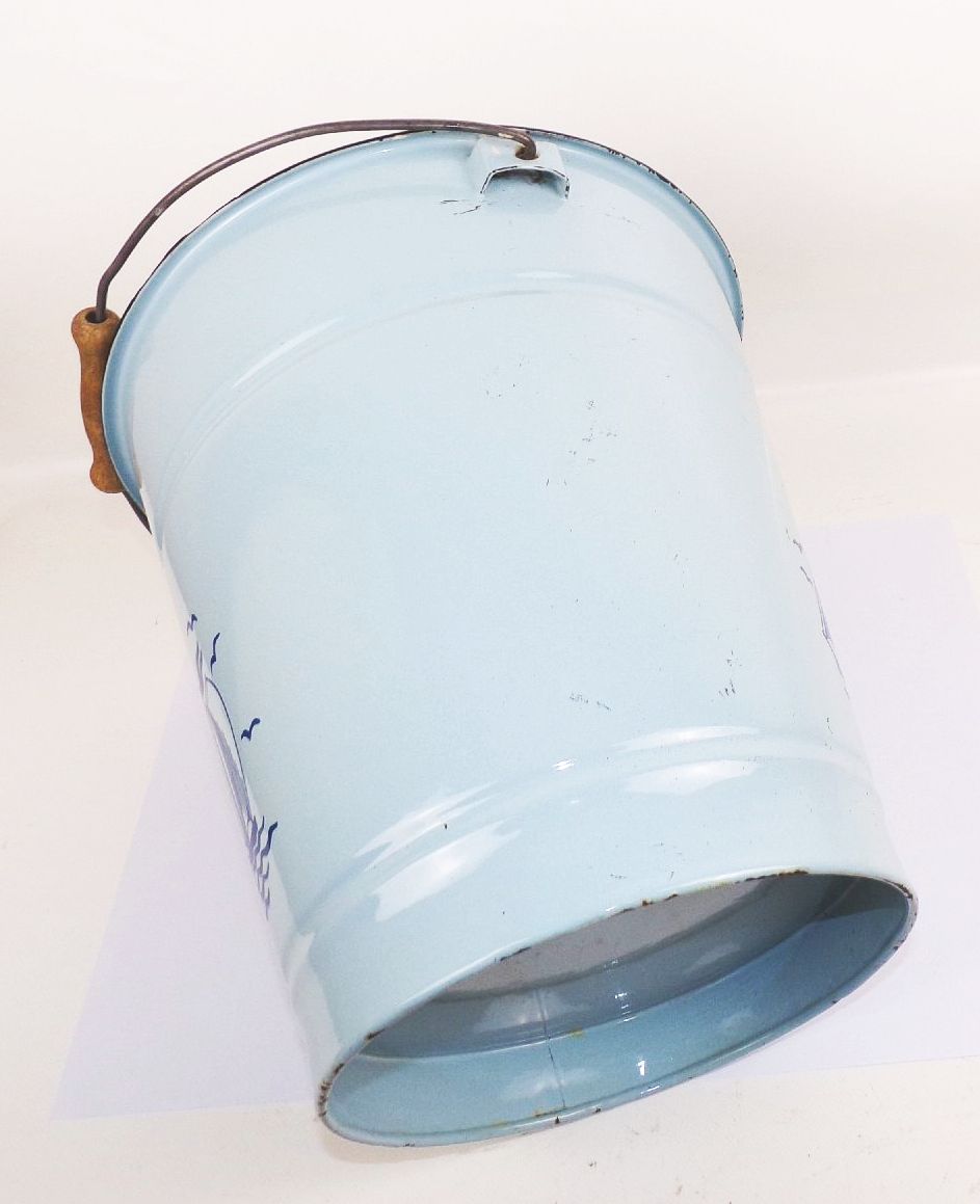 Vintage Email Eimer 10 Liter Holländer Motiv Blau Emaille Deko
