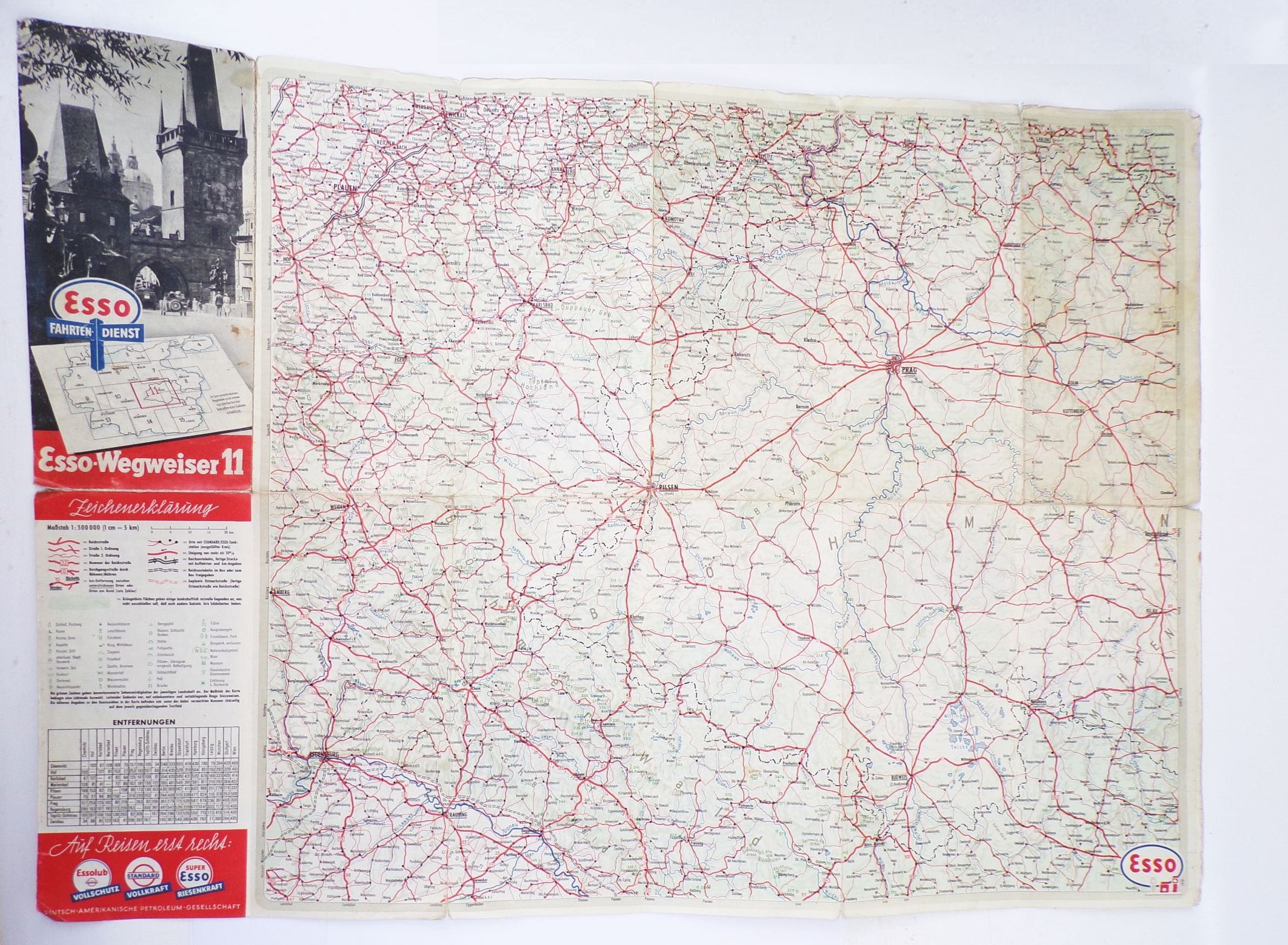 Esso Landkarte Prag Wegweiser 11 Böhmen Mähren