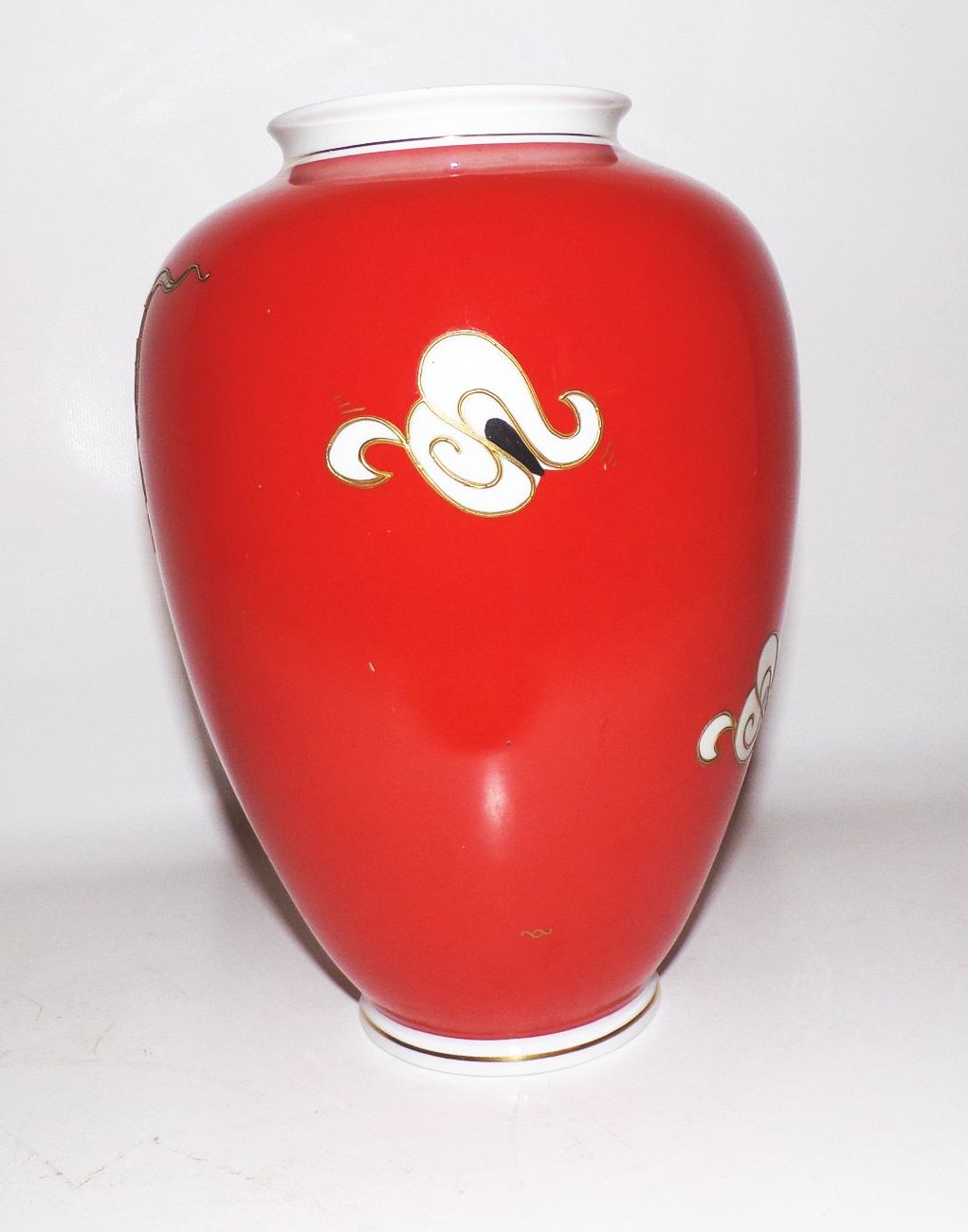 Schaubachkunst Vase Ming Drache Rot Goldrelief handbemalt Vintage 