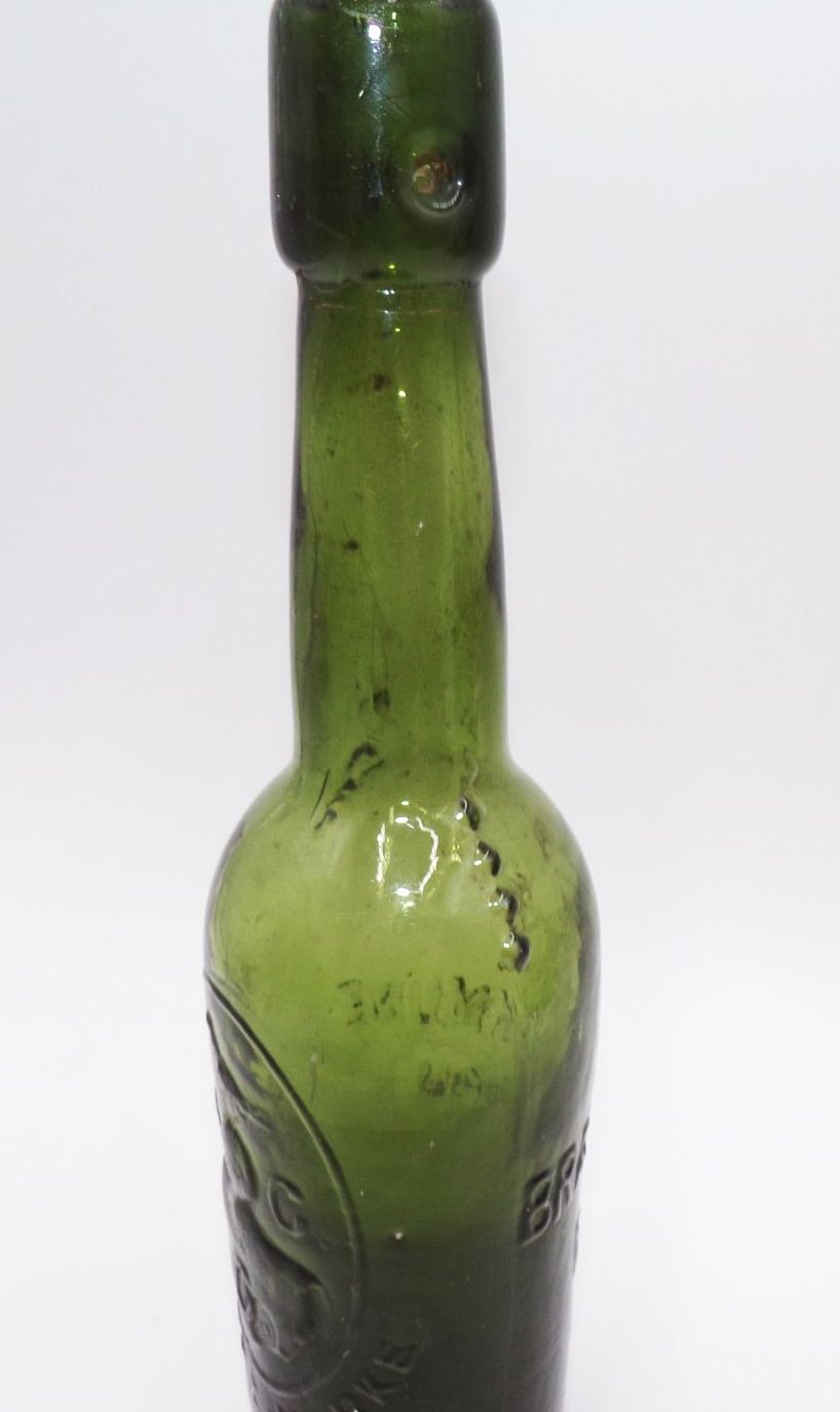 Alte Bierflasche Brau Commune Glogau Schlesien um 1920 verziert 