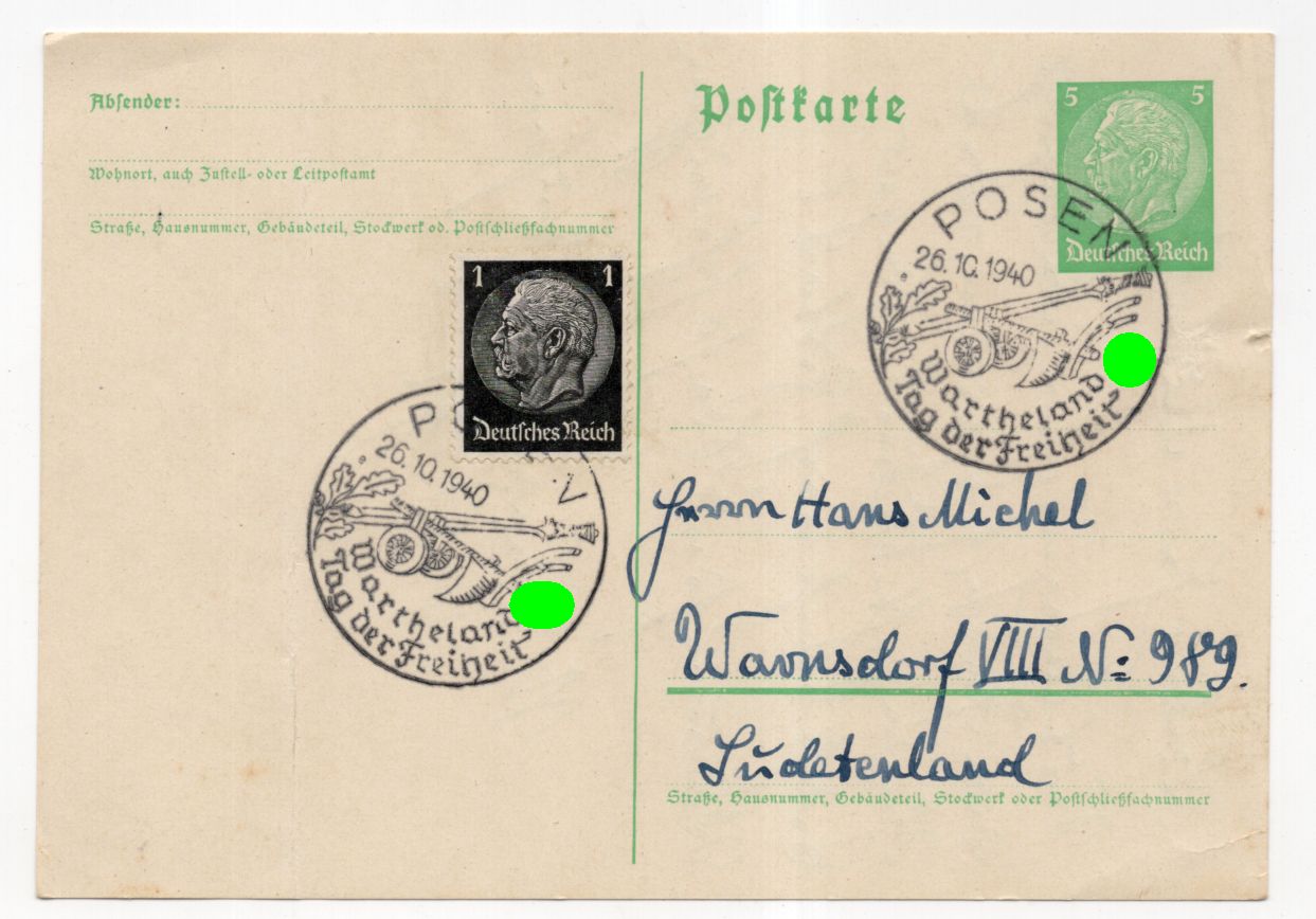 Postkarte Posen Stempel 1940 Wartheland Poznan
