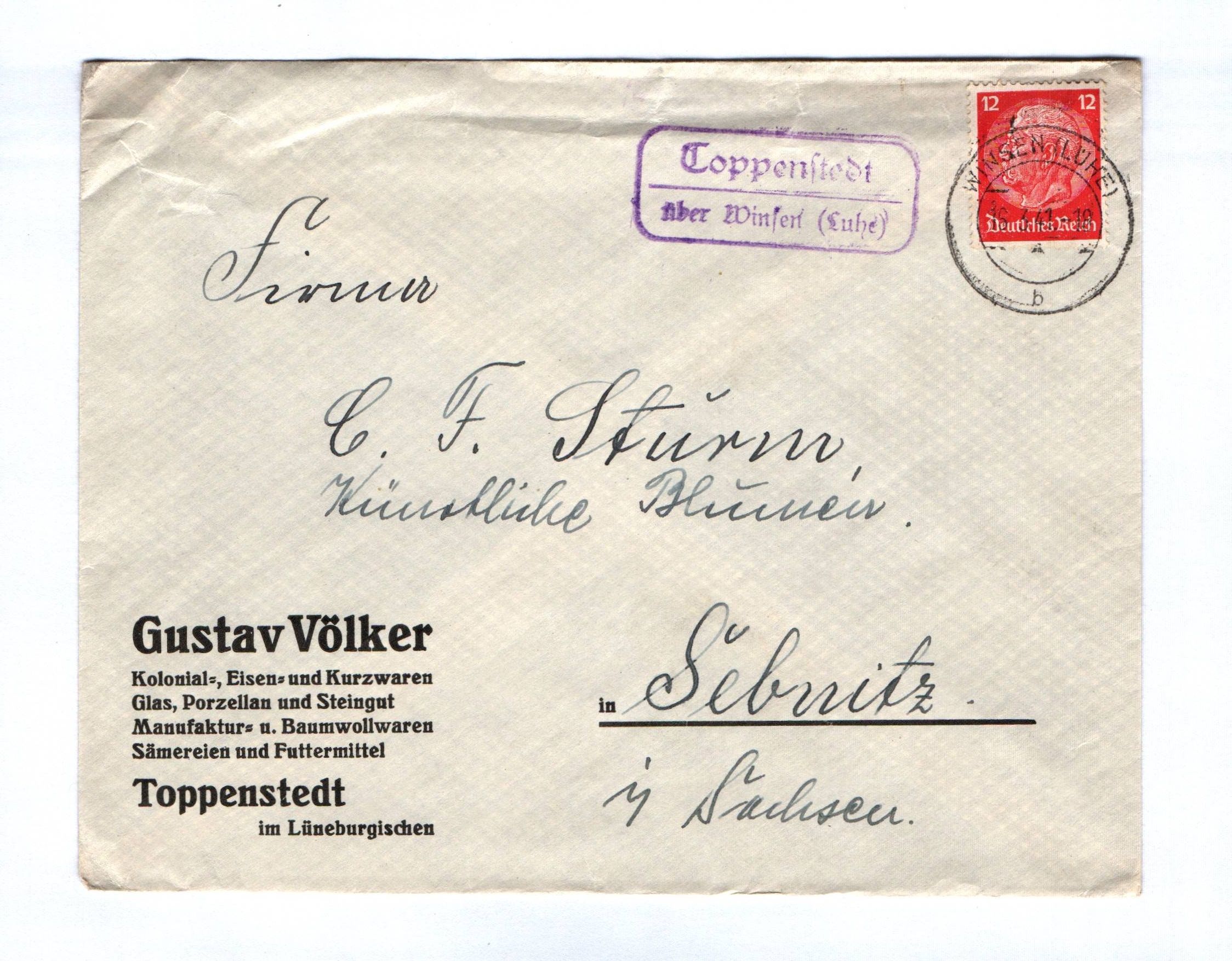 Brief Gustav Völker Kolonial Eisen und Kurzwaren Toppenstedt 1941 Brief Gustav Völker Kolonial Eisen und Kurzwaren Toppenstedt 1941