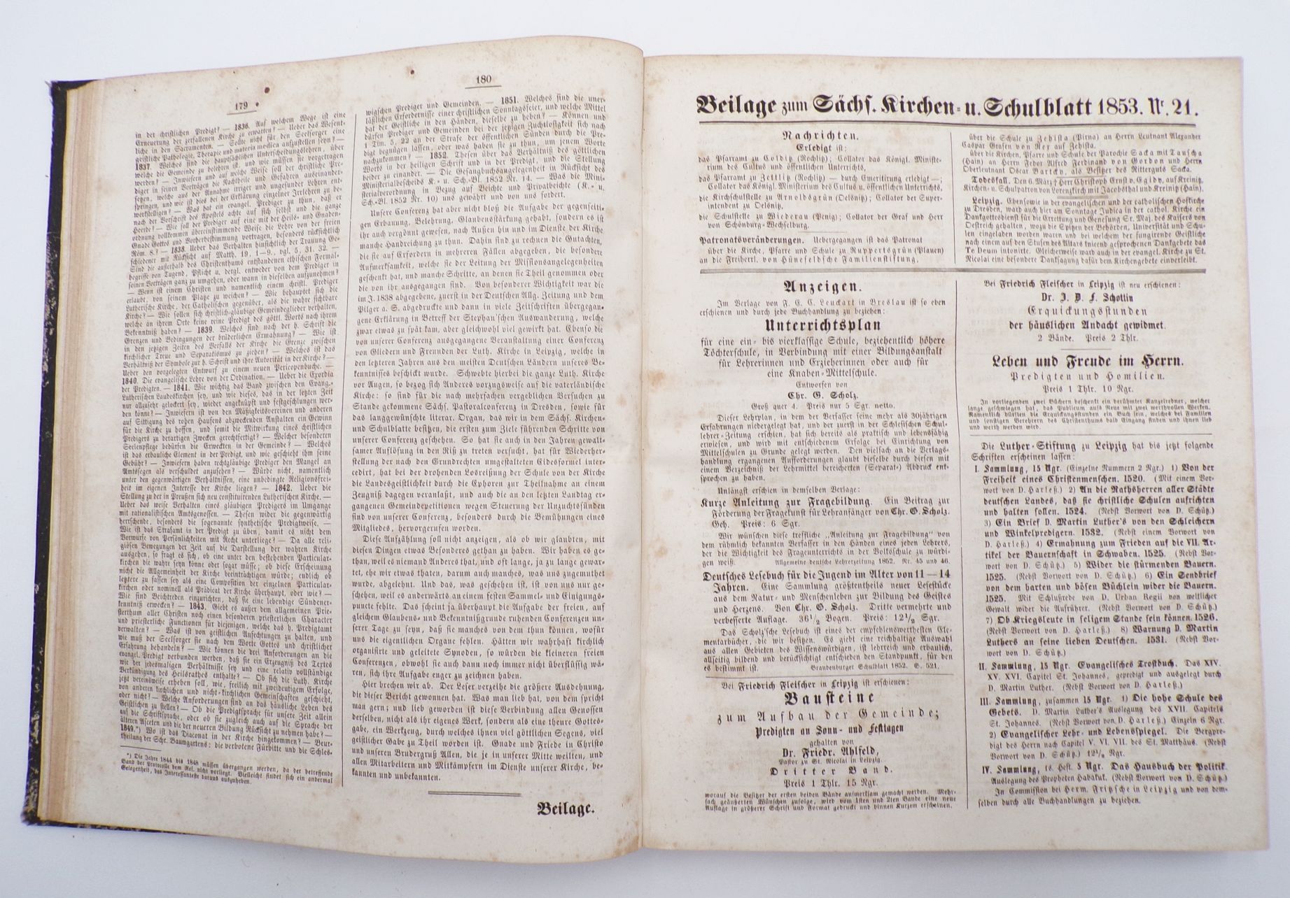Sächsisches Kirchen und Schulblatt 1853 Kahnis Gebunder Jahrgang