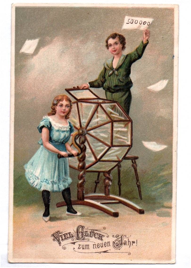 Präge Ak Kinder mit Glücksrad Tombola Neujahrs Gruß 1911