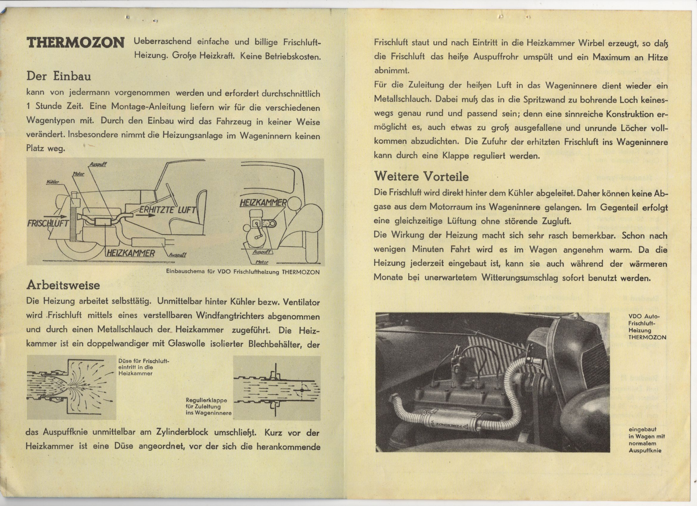 Altes Werbeblatt Thermozon Kfz Heizung 1938 Einbau Anleitung 