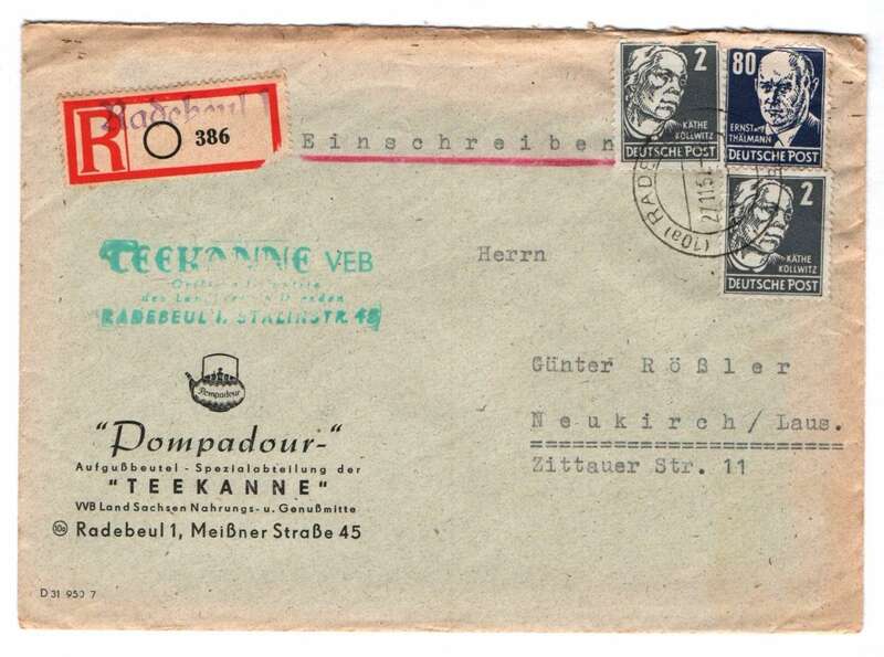 2 x R Brief Radebeul Teekanne Michel Nr 339 Mischfrankatur 