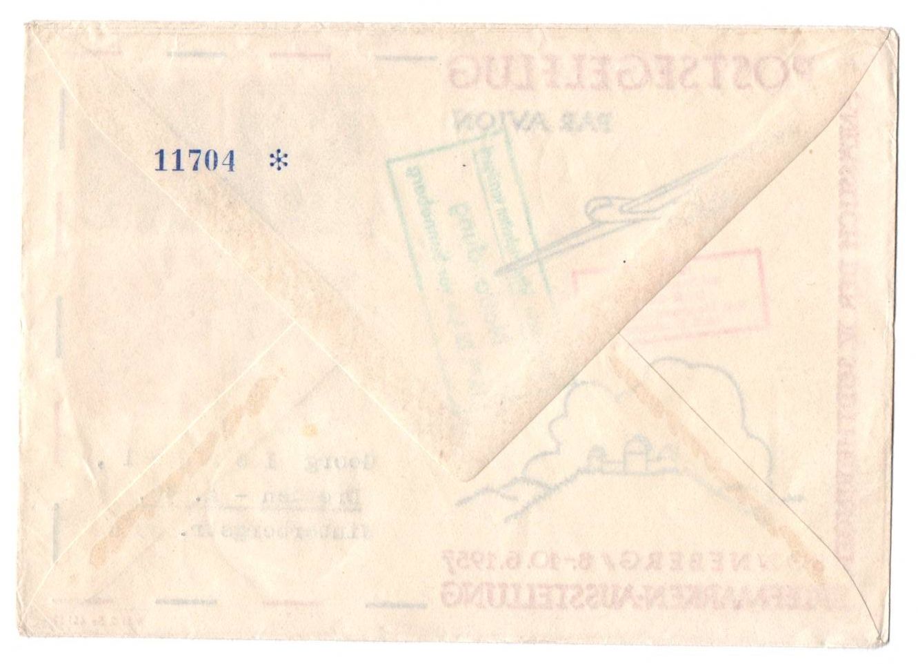 Brief 1957 Postsegelflug Notlandung Sonneberg Mi Nr 530 bis 533 