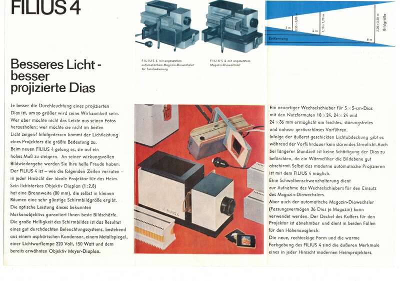 Faltblatt Pentacon Filius 4 Kleinbildprojektor Diabetrachter 1969 DDR