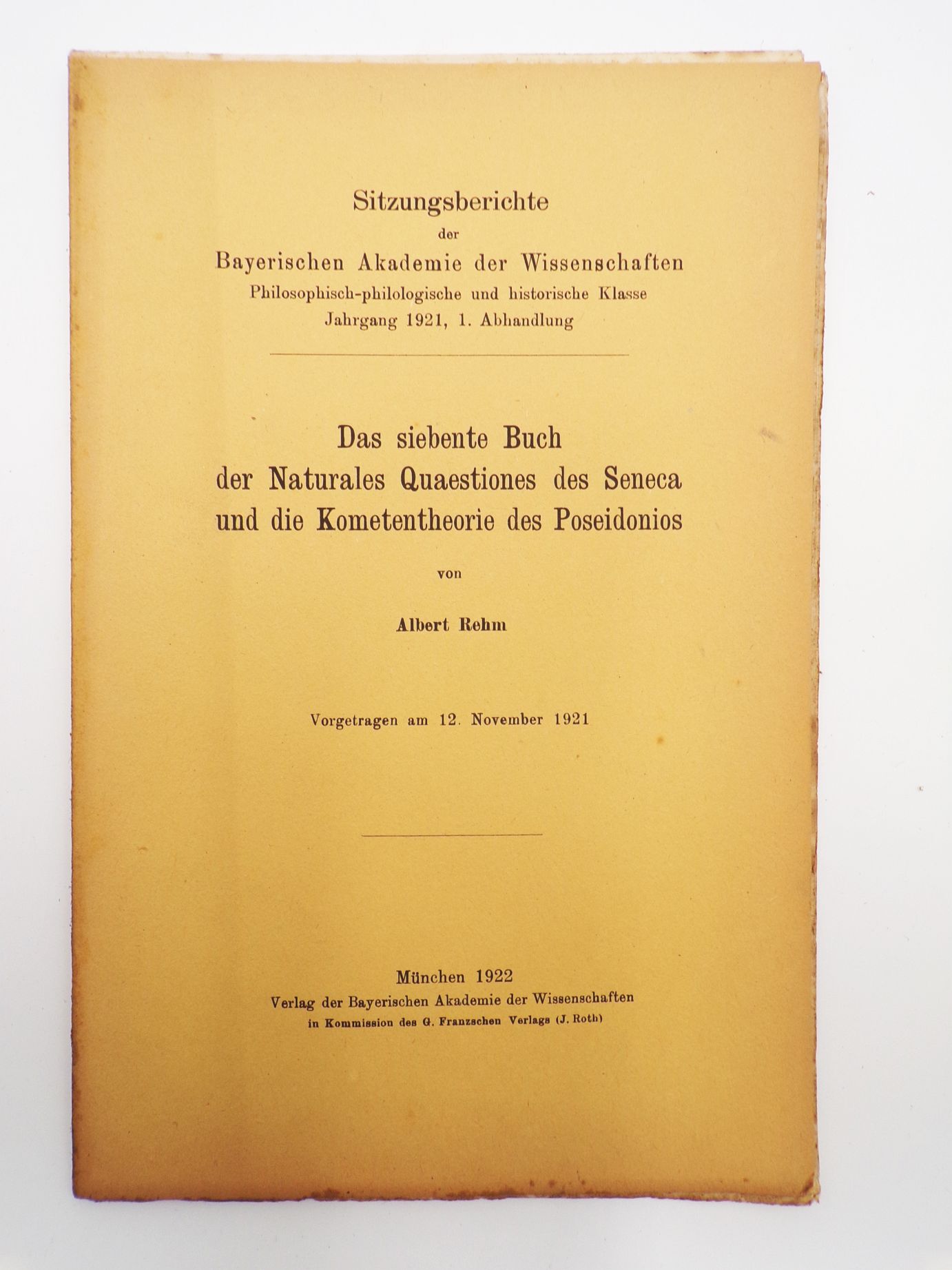 Das siebente Buch der Naturales Quaestiones des Seneca und die Kometentherorie