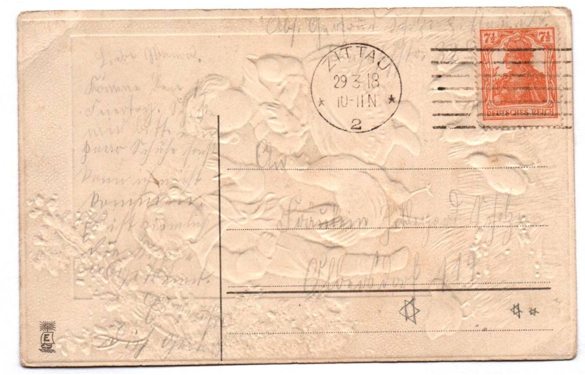 Fröhliche Ostern Ak Kinder mit Hühnern Küken 1918 geprägt