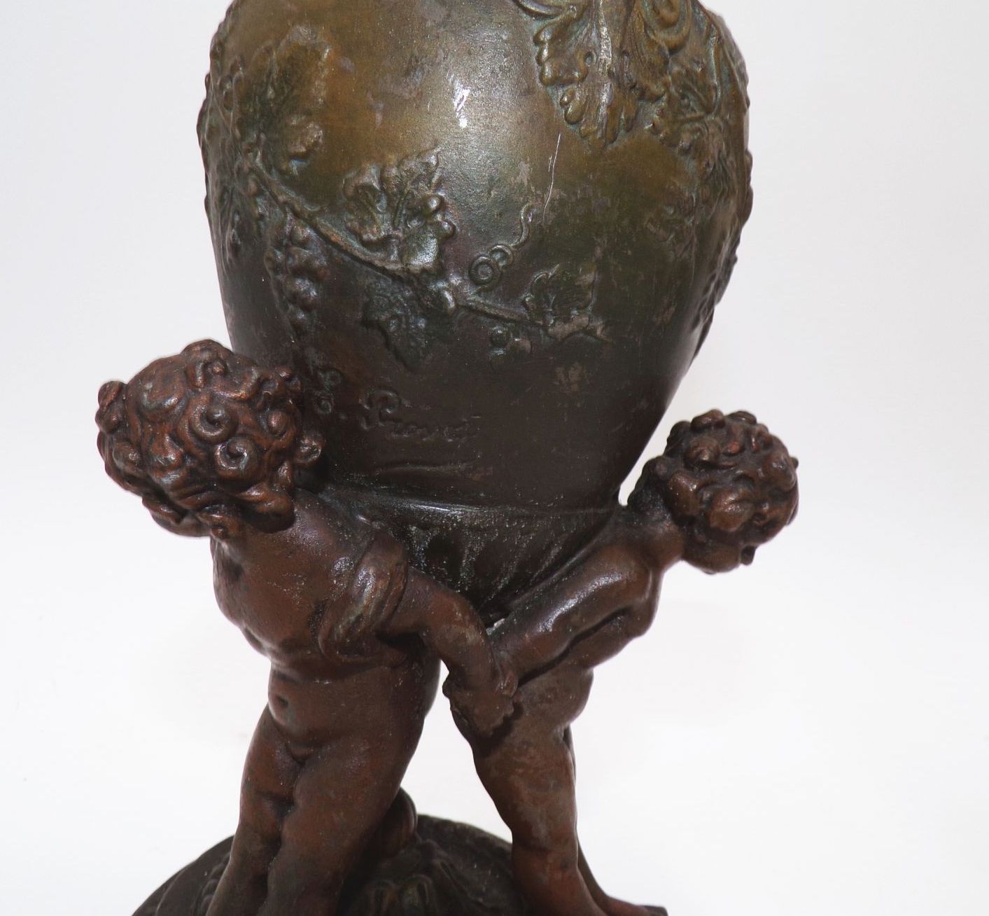 Alte Bronze Amphoren 2 Stück Eugene Provost signiert Putto Engel
