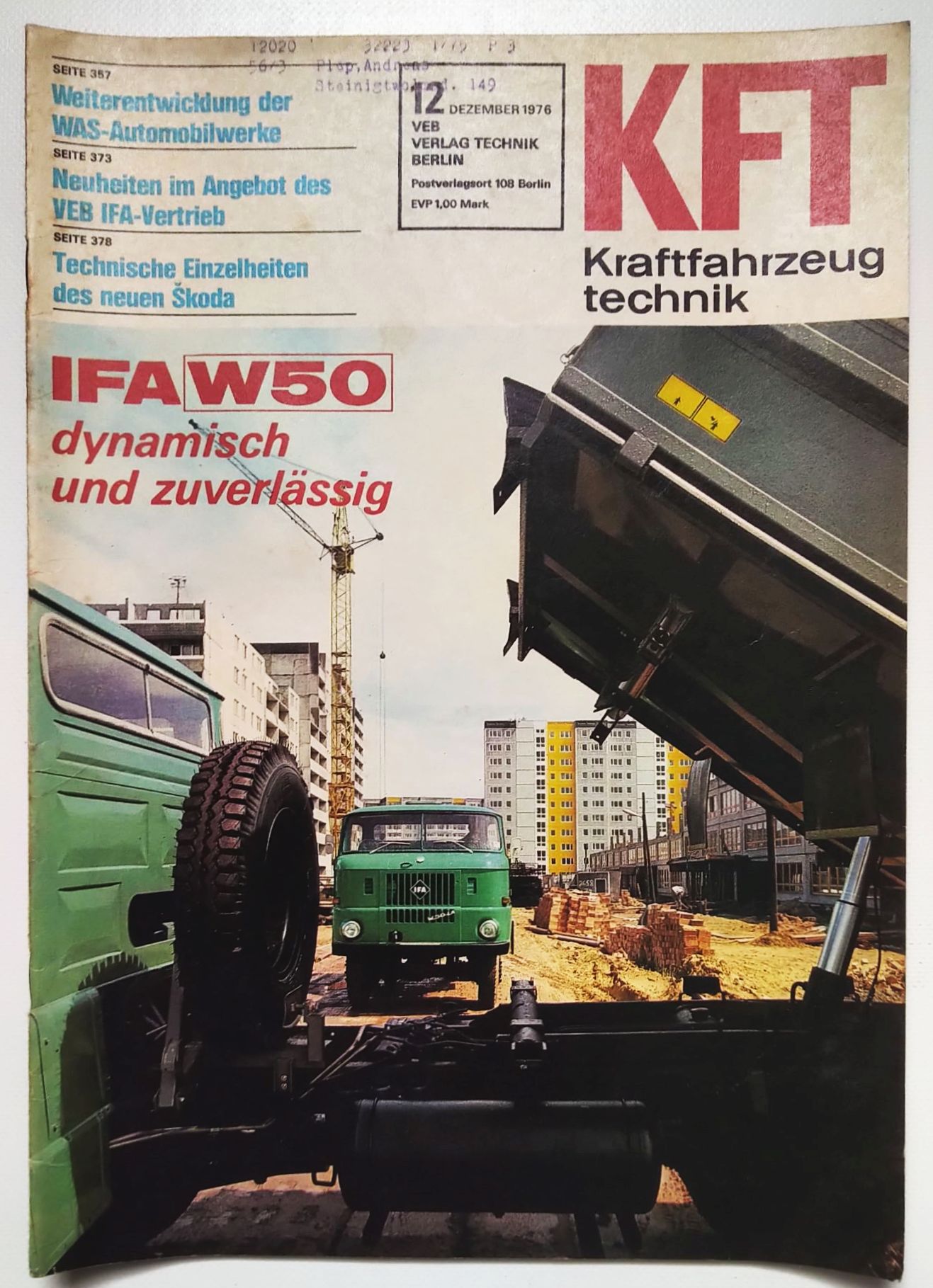 KFT Nr 12 IFA W50 und neuer SKODA Kraftfahrzeugtechnik 1976 Zeitschrift KFT Nr 12 IFA W50 und neuer SKODA Kraftfahrzeugtechnik 1976 Zeitschrift