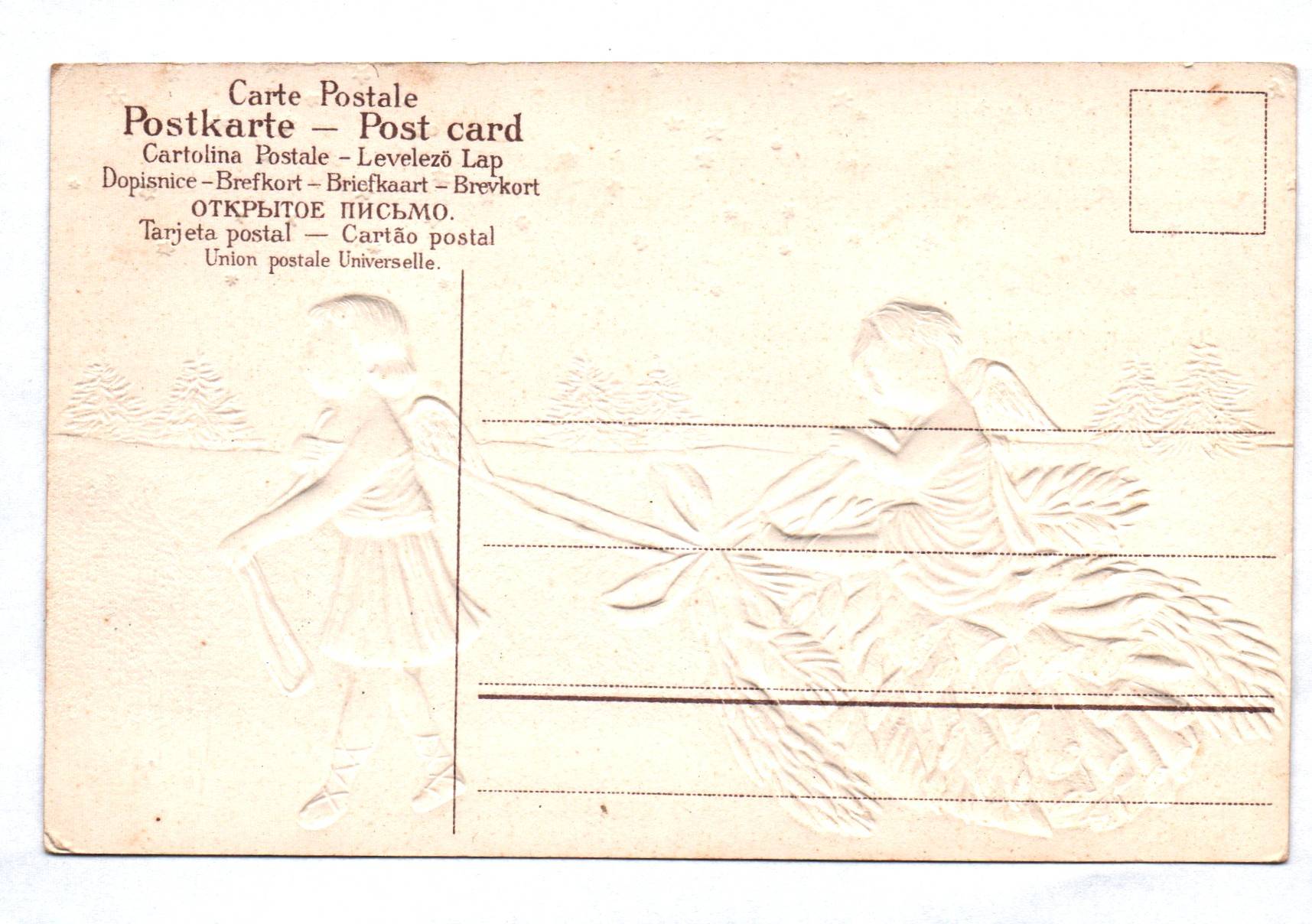 Präge Ak Engel mit Tannenzapfen goldgeprägt Fröhliche Weihnachten 