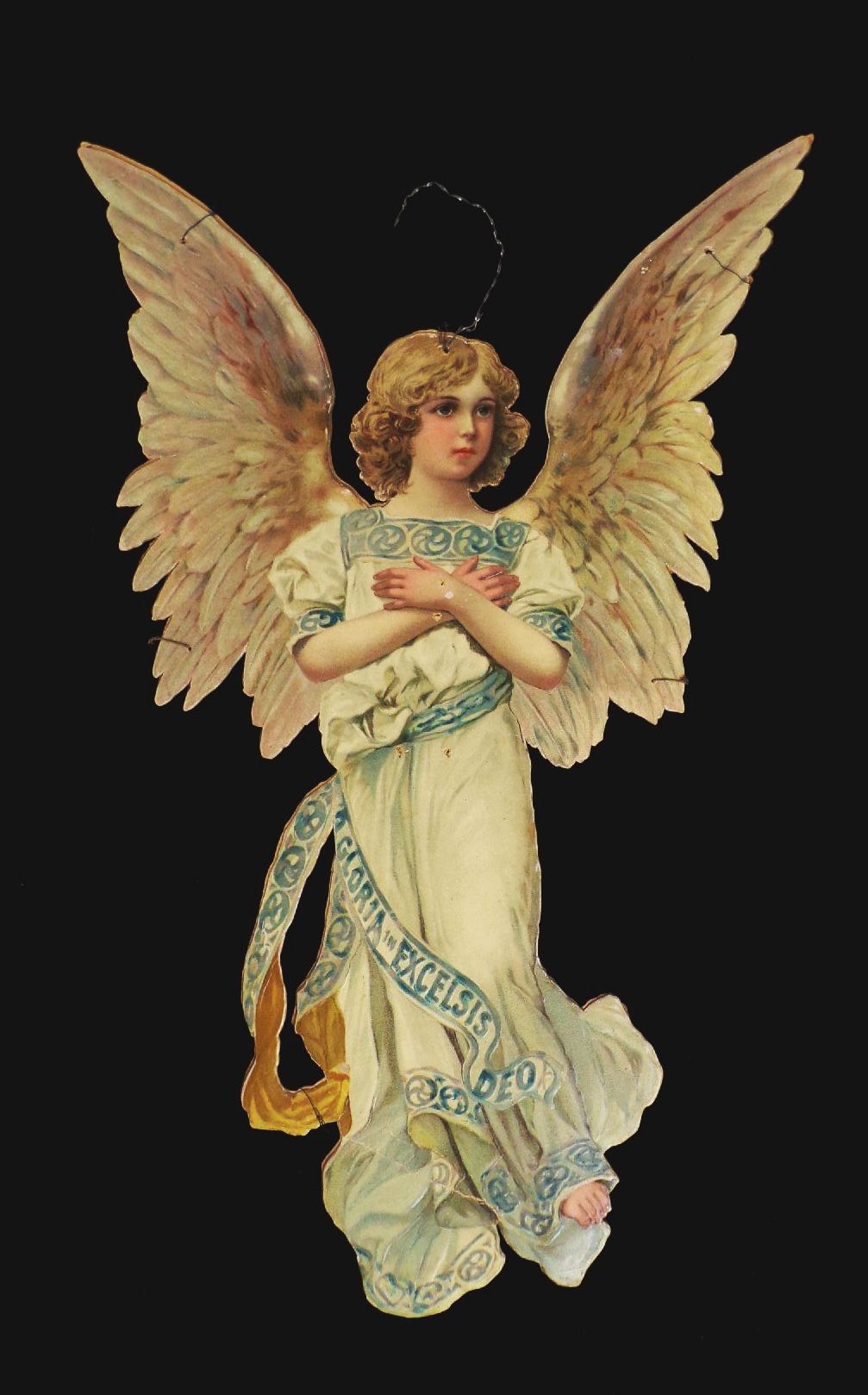 Alter Weihnachtsengel Oblate XL Christbaumschmuck um 1900 vintage scrap
