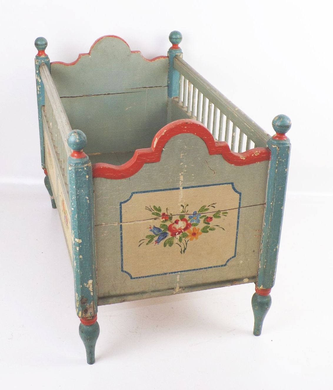 Altes Puppenbett Holz Bauernmalerei