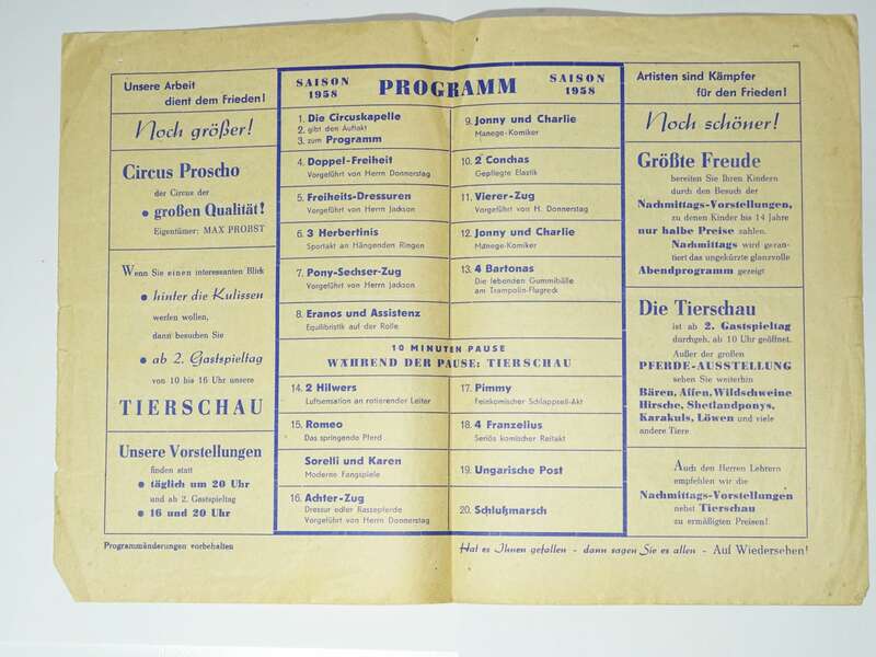 Zirkus Proschno Programm Prospekt 1958 1963 Circus