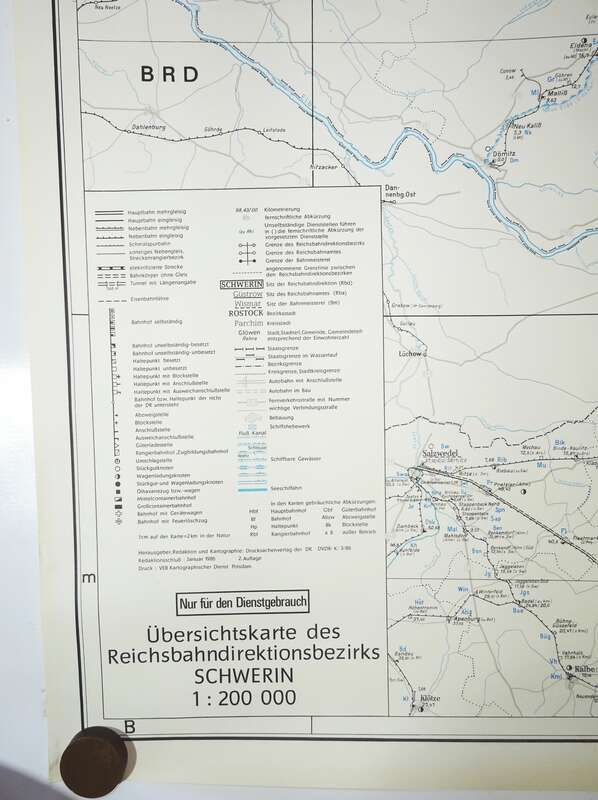 Karte Reichsbahndirektion Schwerin 1986 Schienennetz DDR Dienstgebrauch