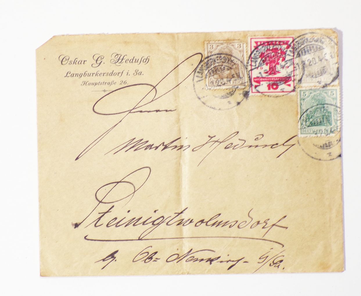 Langburkersdorf Firmenbriefe 2 Stück 1919 1920 Hedusch Brief