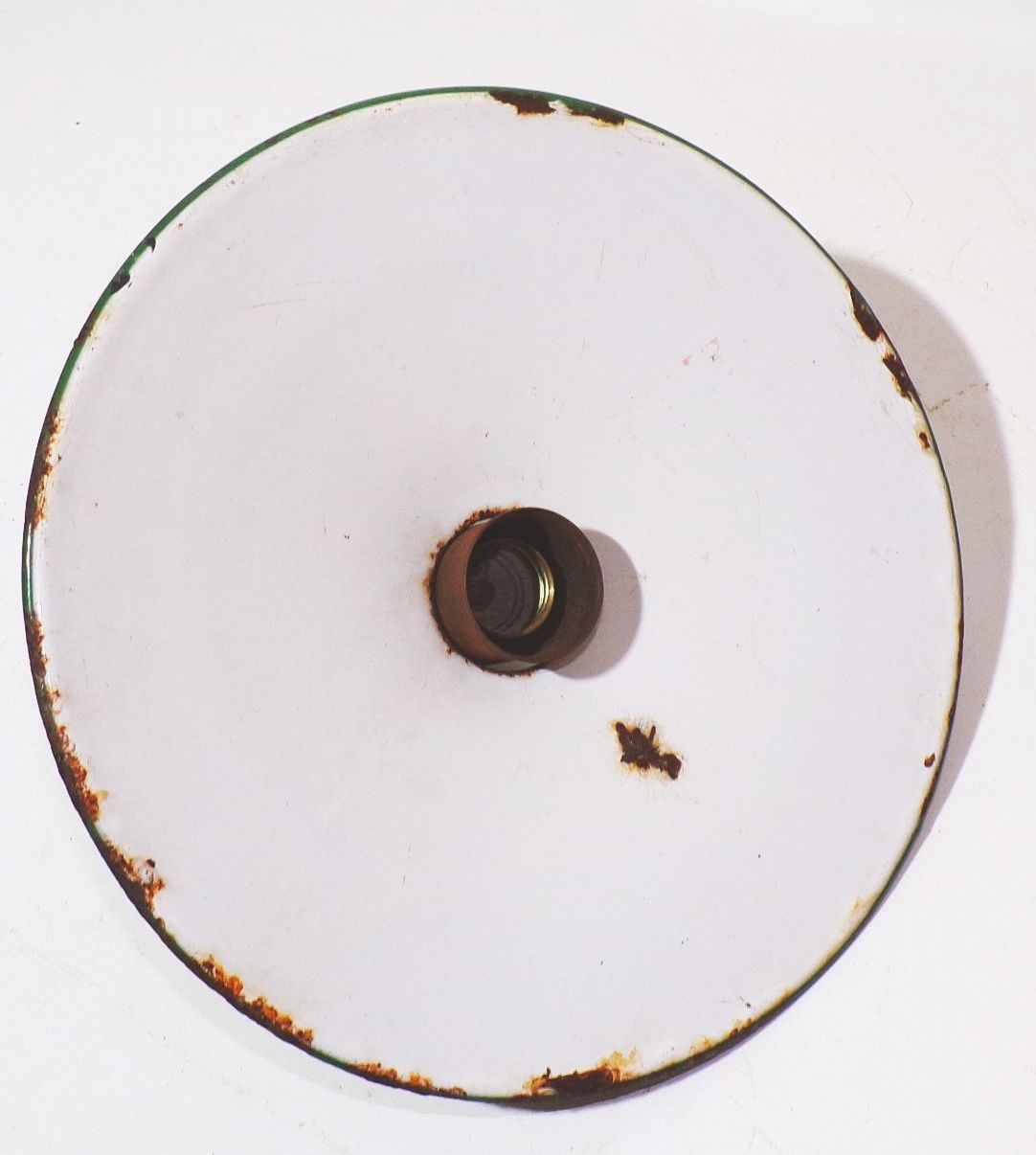 Alte Werkstattlampe Emaille Grün Weiss Rund Pendelleuchte Vintage 