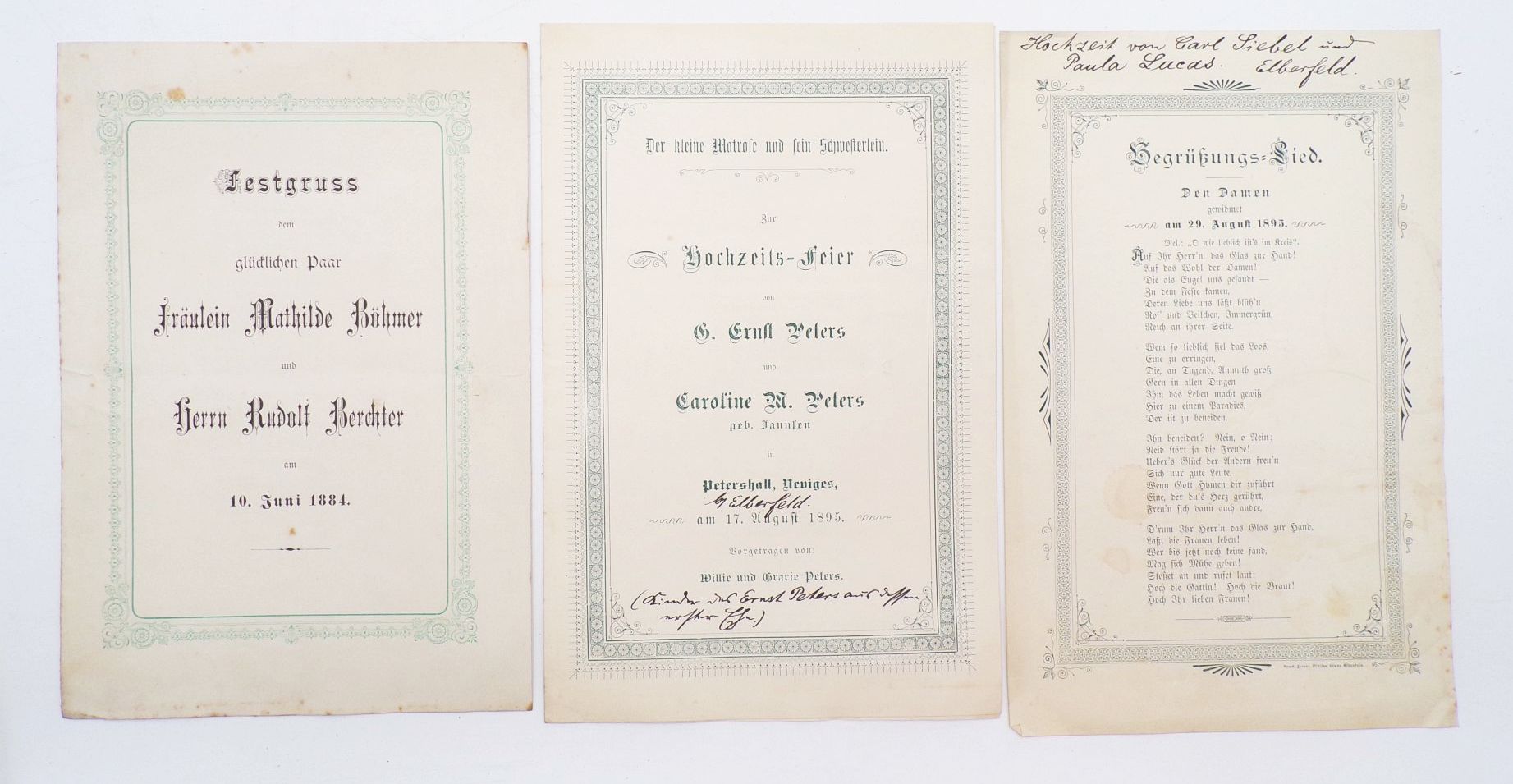 Hochzeit Elberfeld Zeitung Programme Speisekarte um 1900 