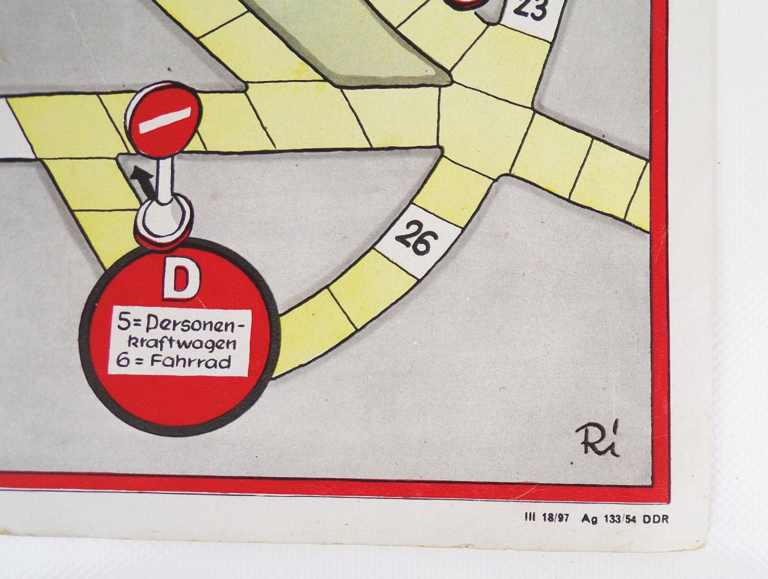 Achtung Kurve Spielbrett Ri 1954 DDR Verkehrsspiel Straßenverkehr DDR