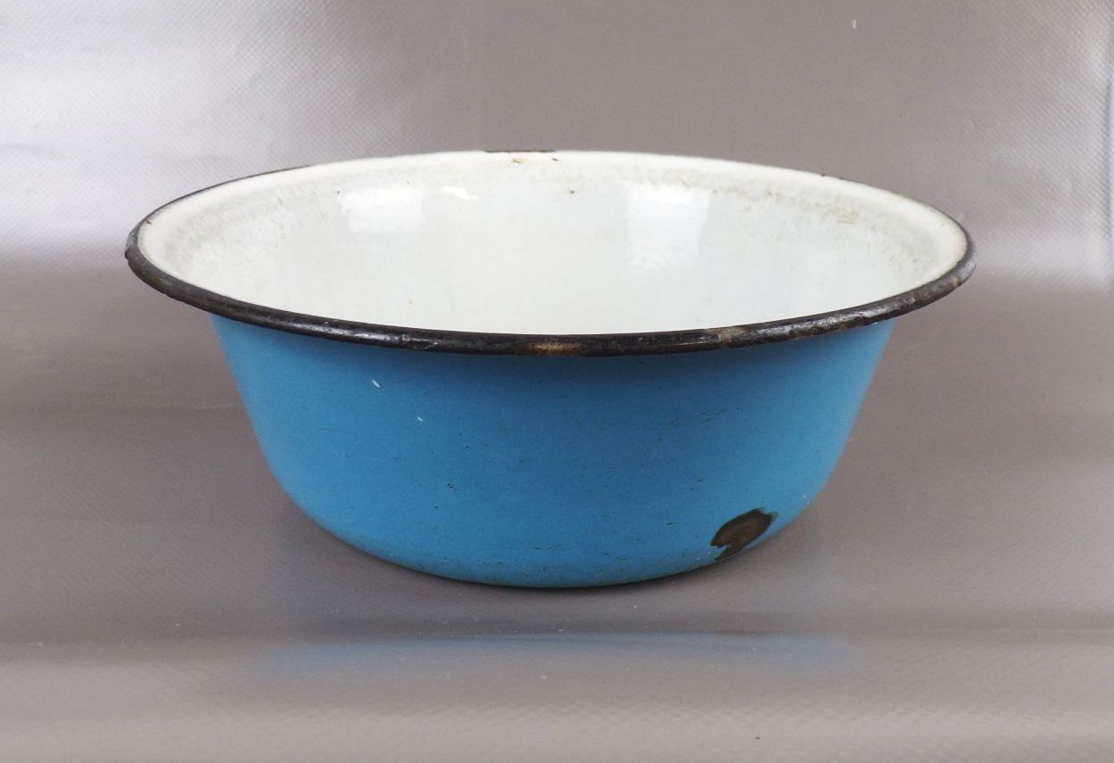 Alte Emailschüssel blau Emaille Dekoration Shabby Chic Pflanzgefäß Schale