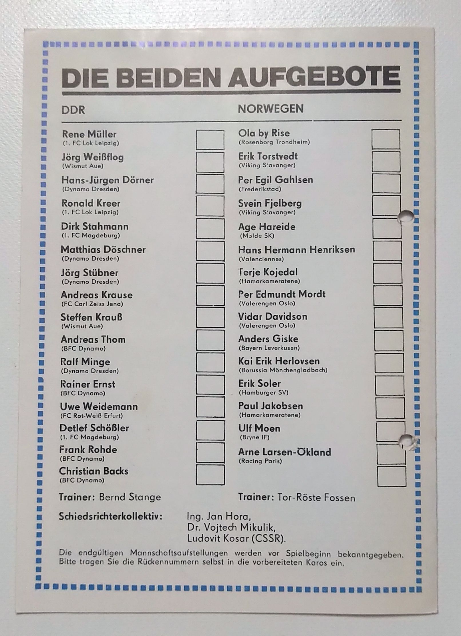 Fußball Programmheft Fußball Länderspiel DDR - Norwegen