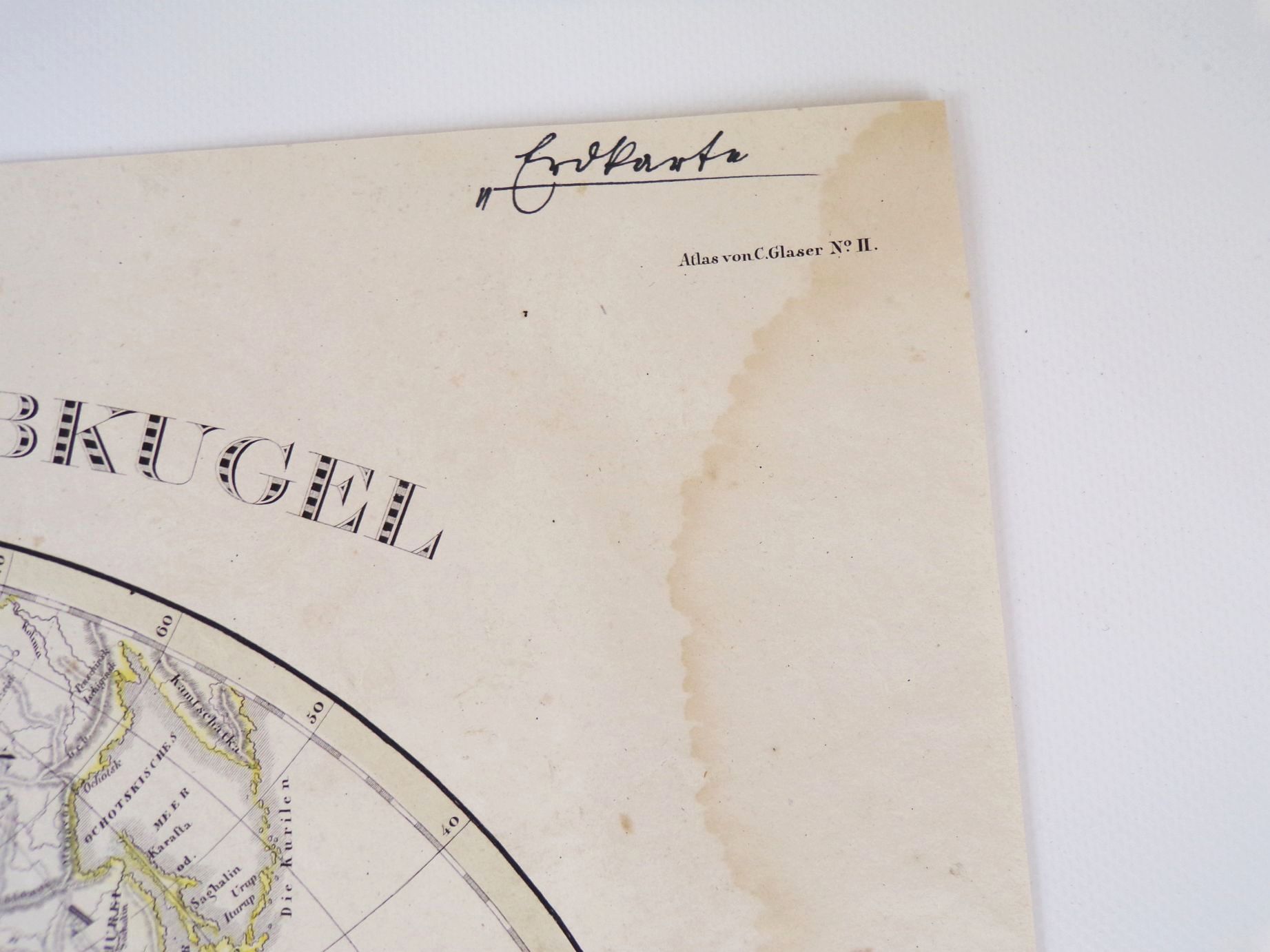 Glaser Stahlstich Östliche Halbkugel 1836 koloriert Druck 